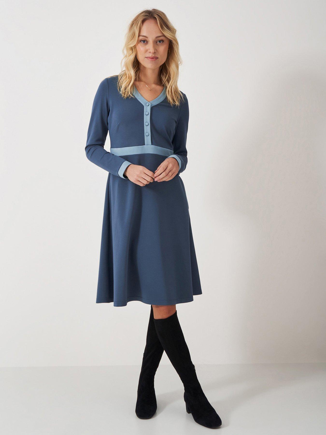 undefined V-Neck Ponte Dress - Blue