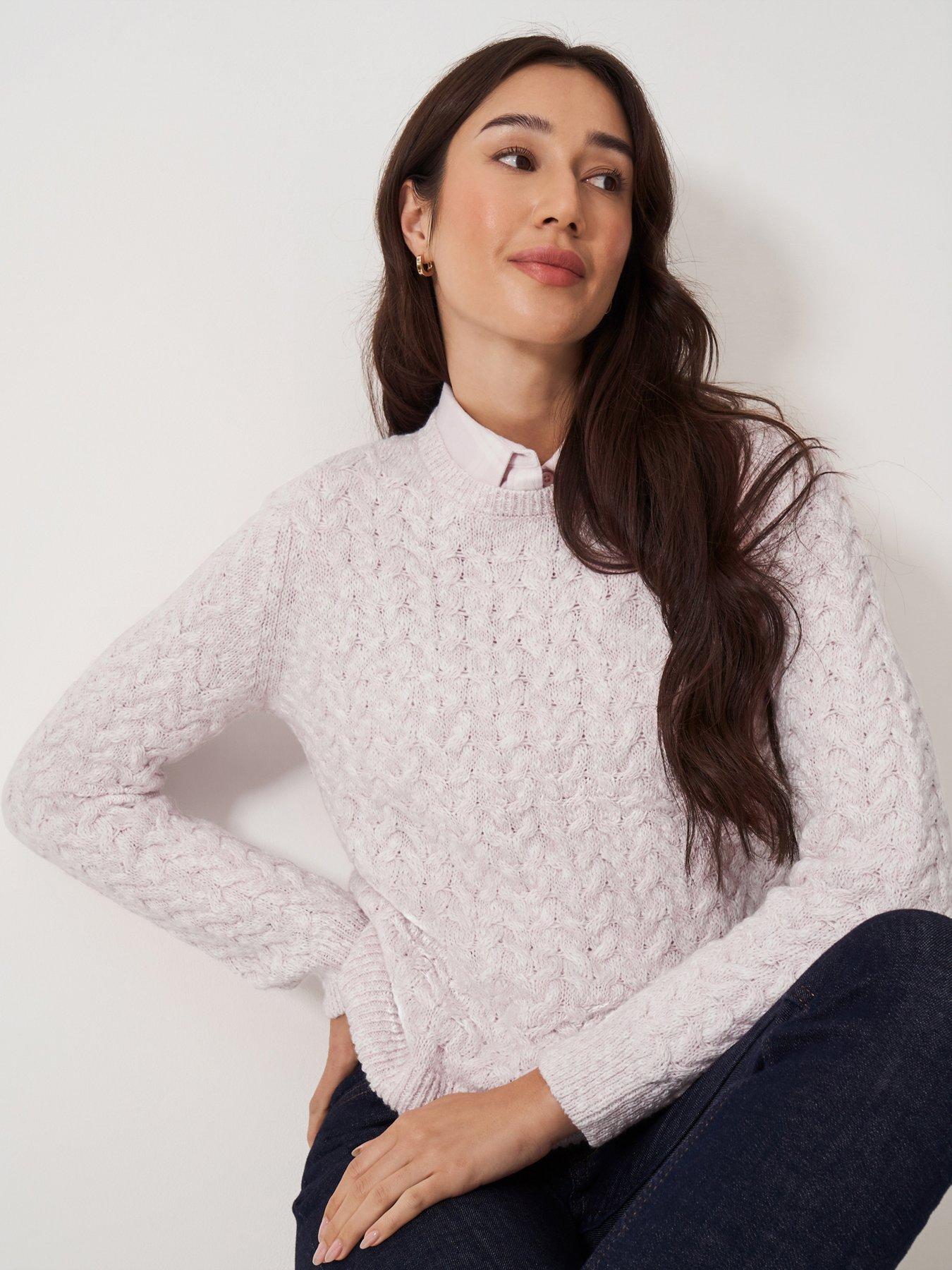  image of crew-clothing-twisted-yarn-cable-knit-jumper-pink