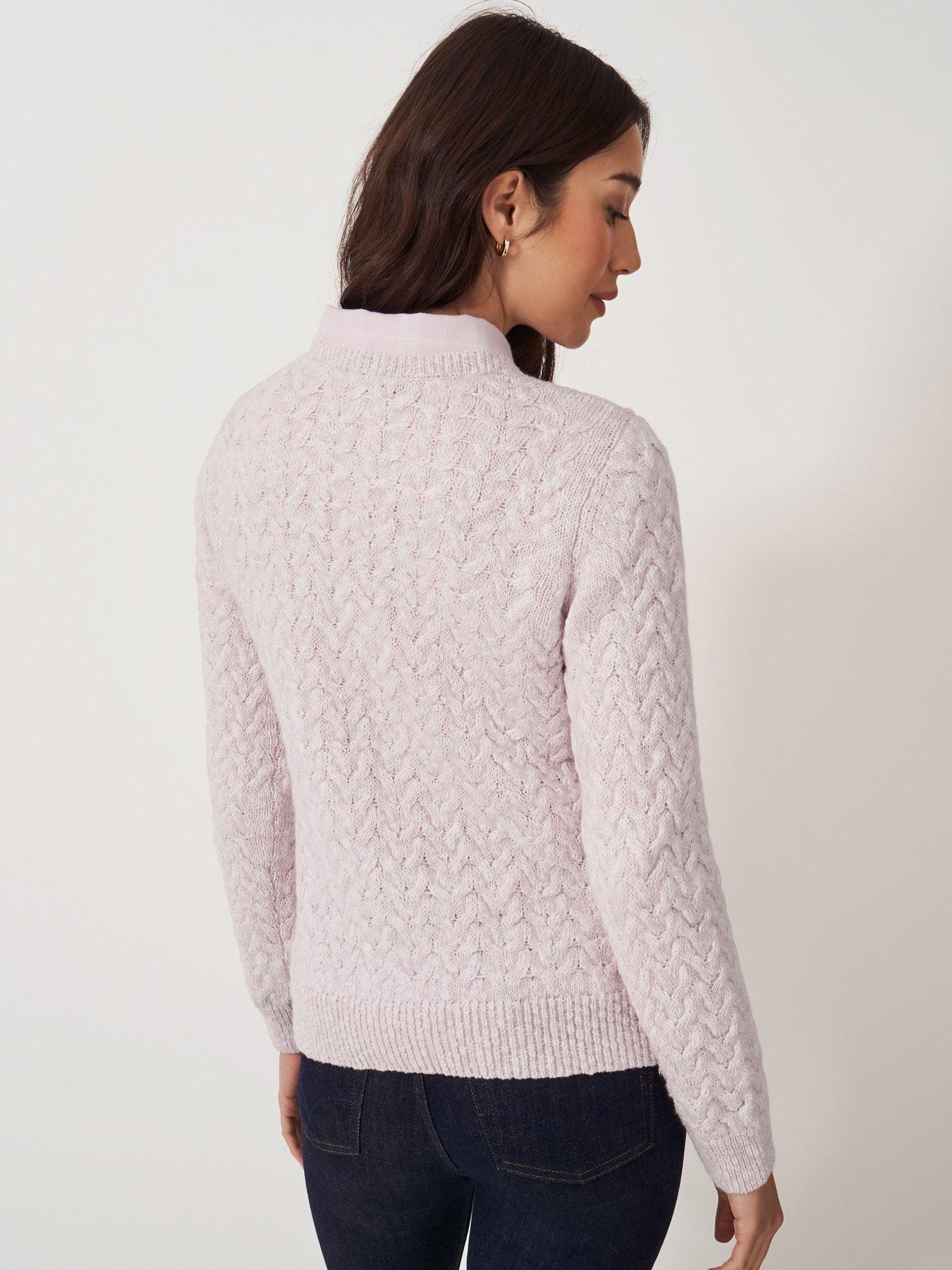  image of crew-clothing-twisted-yarn-cable-knit-jumper-pink