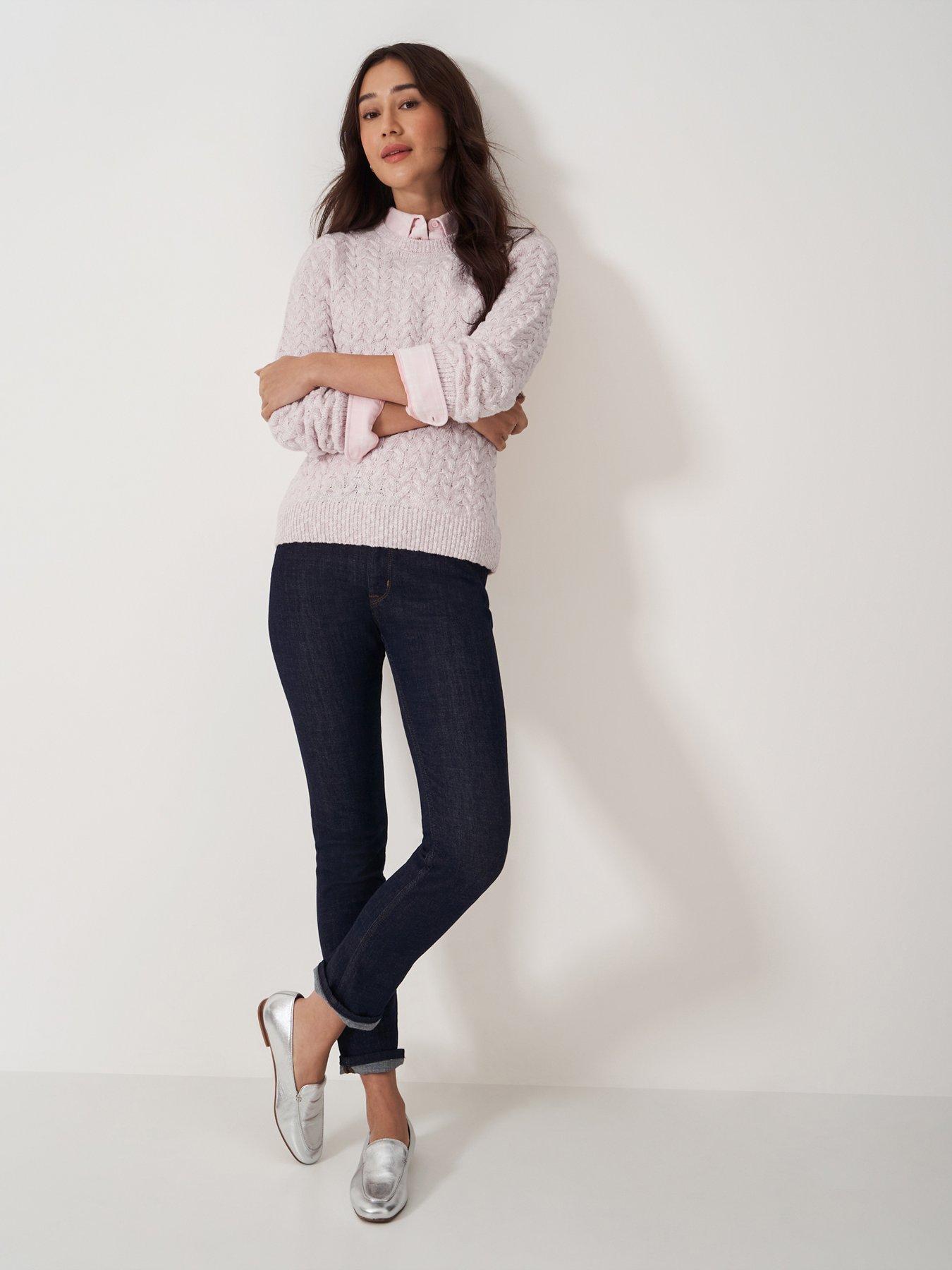  image of crew-clothing-twisted-yarn-cable-knit-jumper-pink