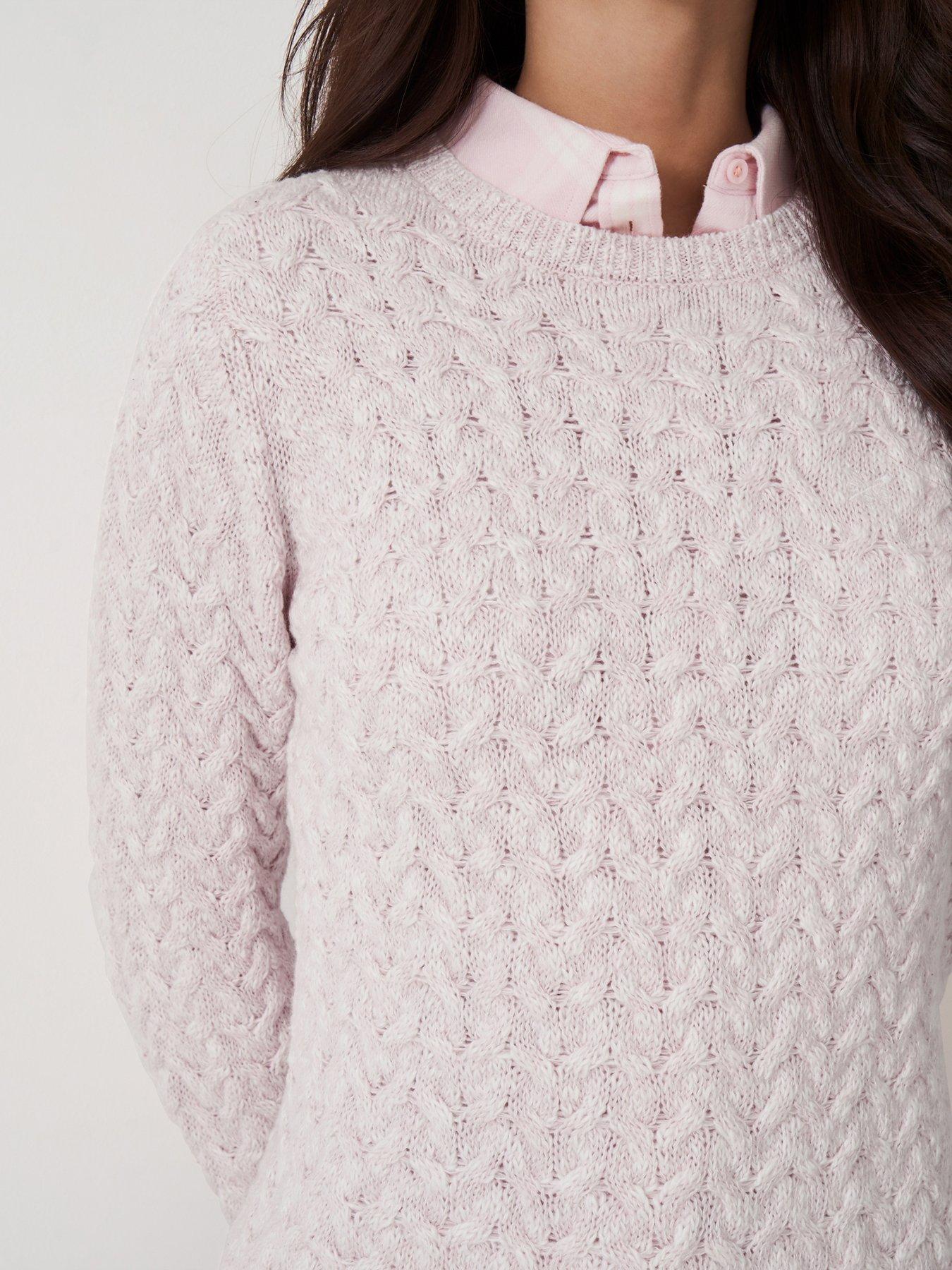  image of crew-clothing-twisted-yarn-cable-knit-jumper-pink