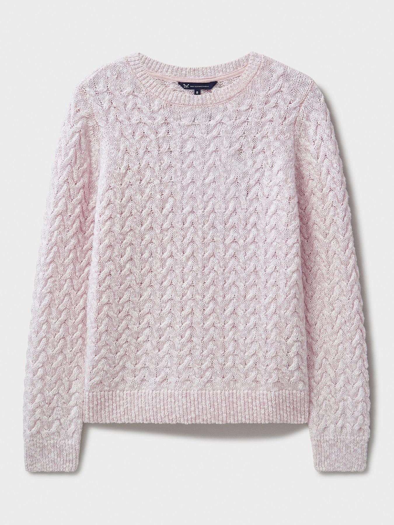  image of crew-clothing-twisted-yarn-cable-knit-jumper-pink
