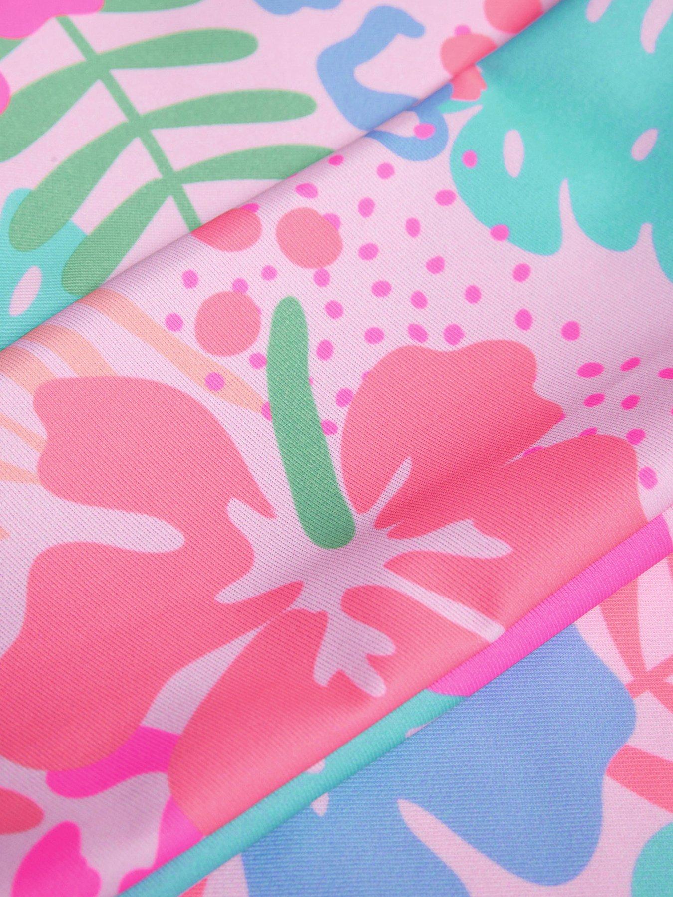  image of accessorize-girls-tropical-long-sleeve-swimsuit-pink