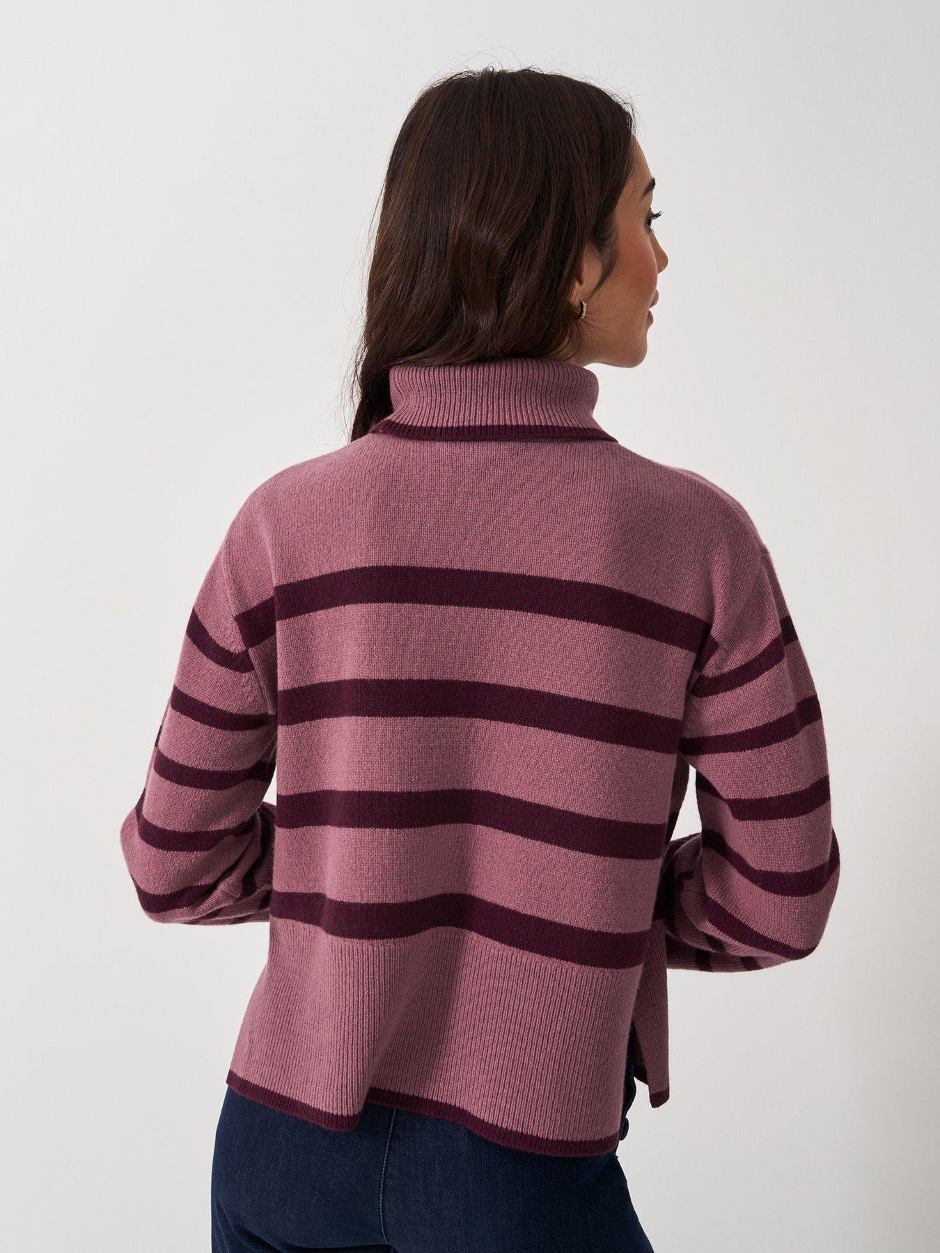 image of crew-clothing-roll-neck-wide-sleeve-stripe-jumper-pink