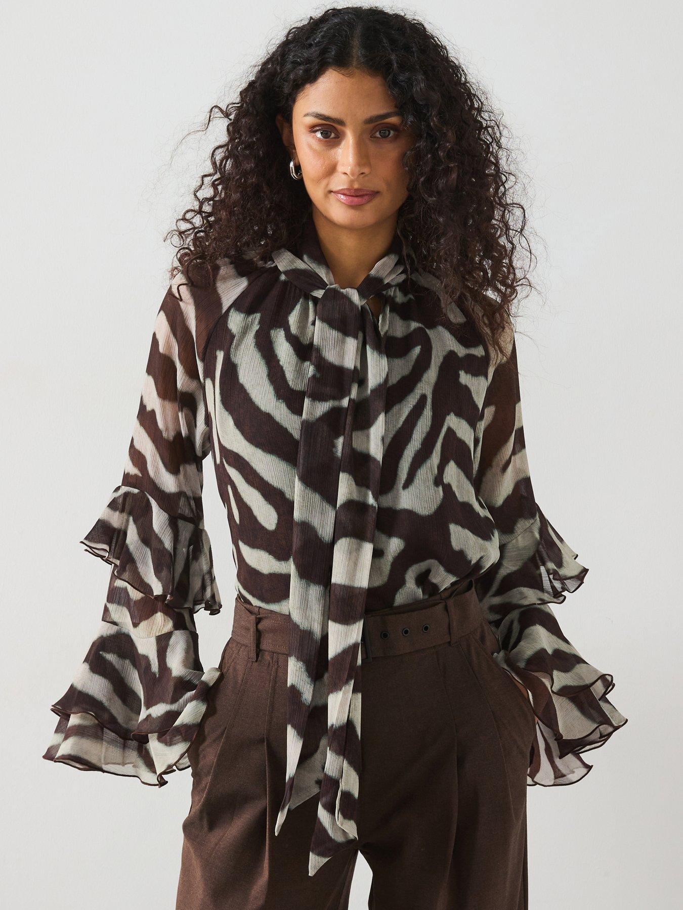  image of mango-frill-blouse-zebra-print