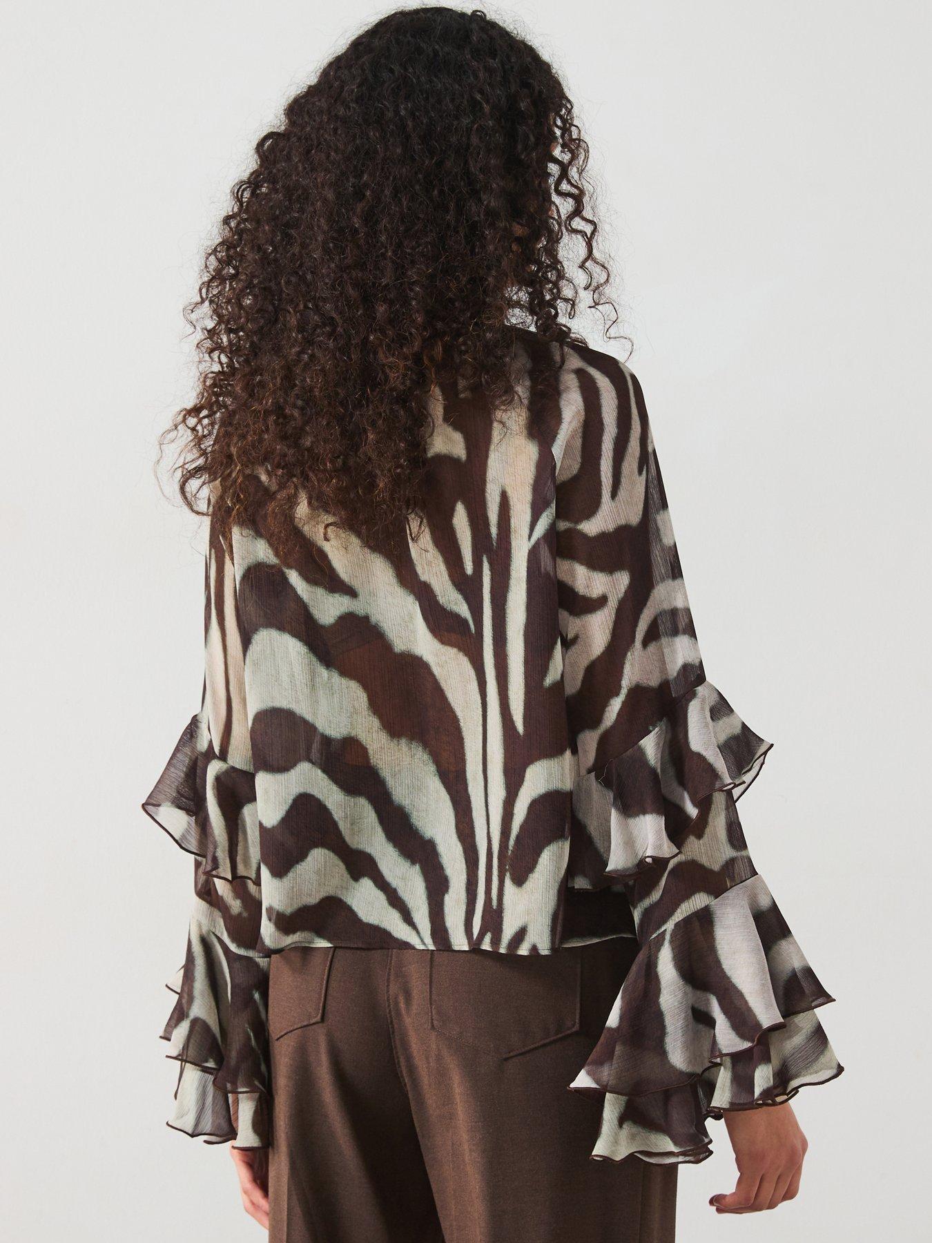  image of mango-frill-blouse-zebra-print