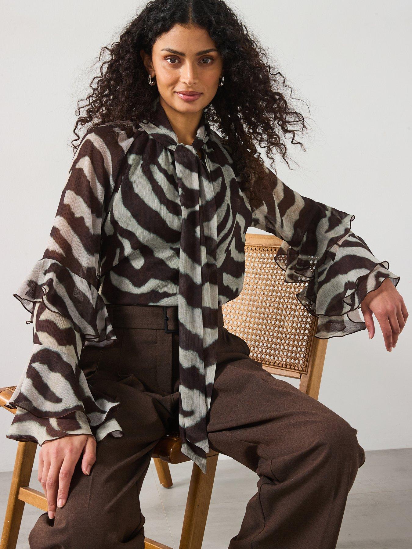  image of mango-frill-blouse-zebra-print