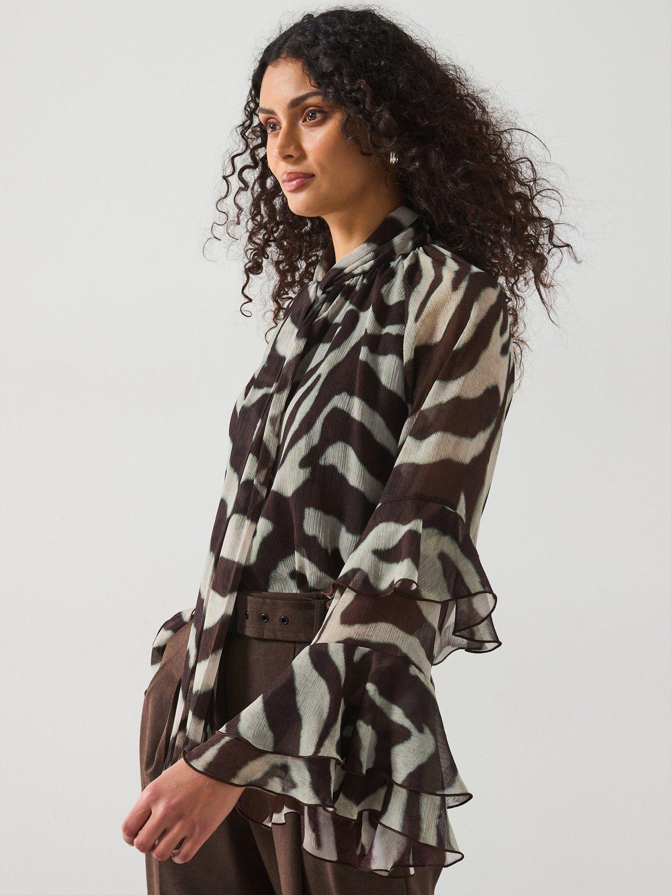  image of mango-frill-blouse-zebra-print