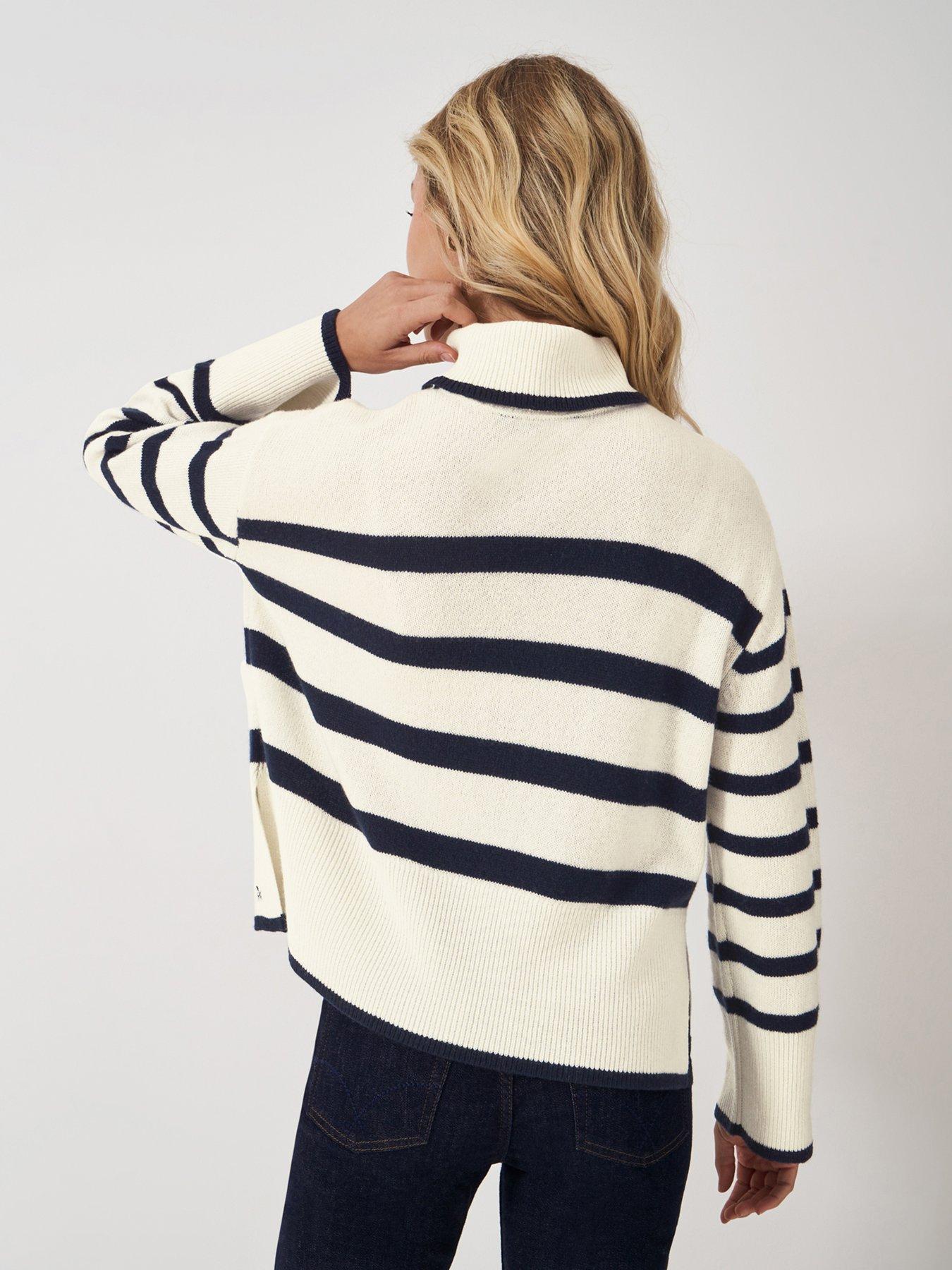  image of crew-clothing-roll-neck-wide-sleeve-stripe-jumper-white