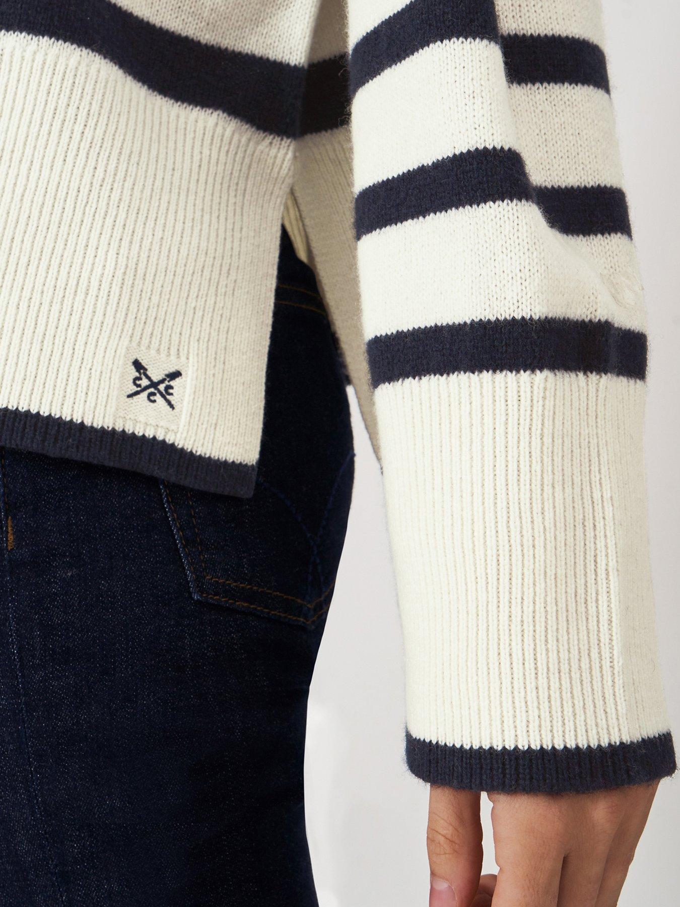  image of crew-clothing-roll-neck-wide-sleeve-stripe-jumper-white