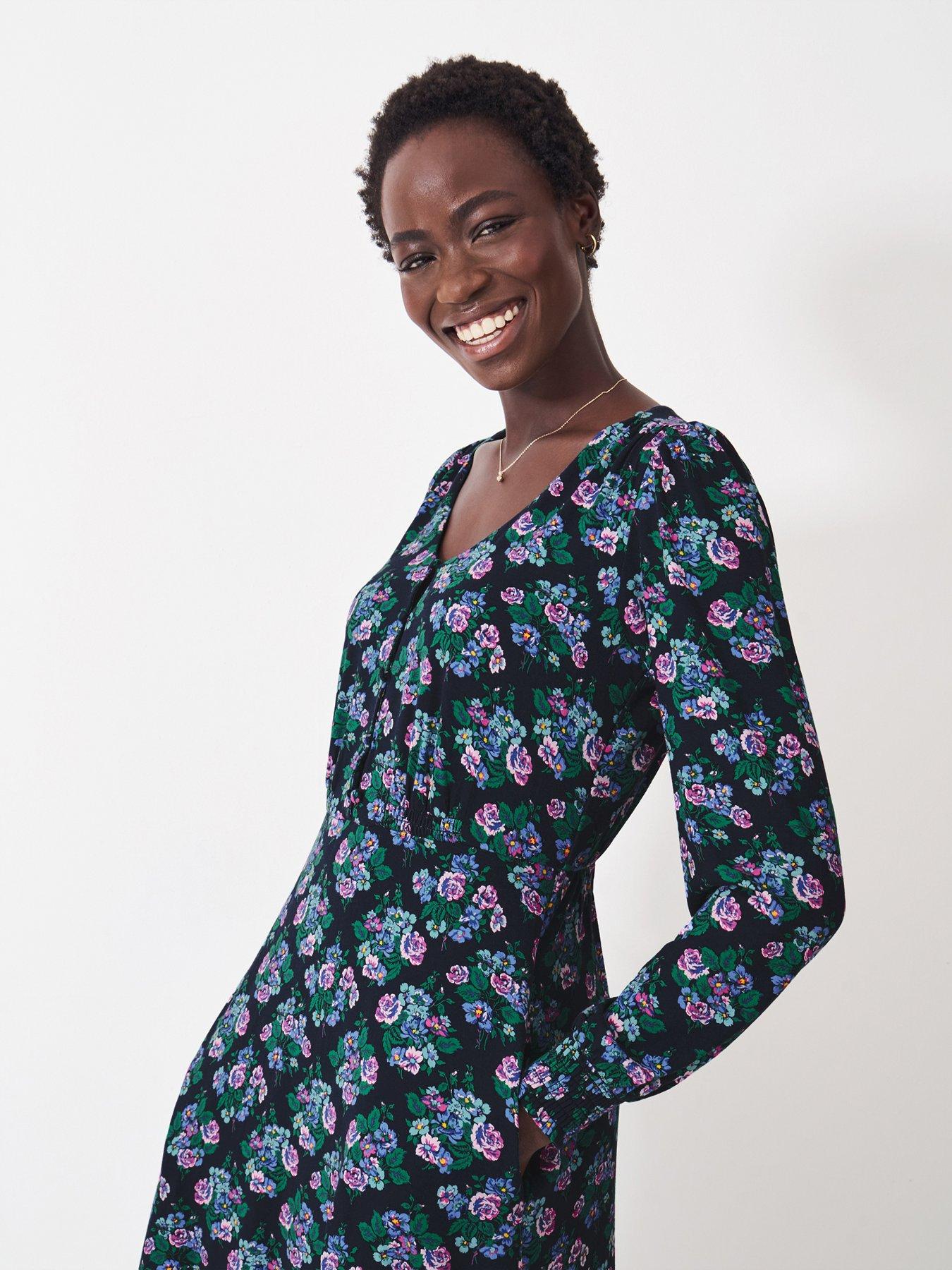  image of crew-clothing-carrie-floral-jersey-tea-dress-navy