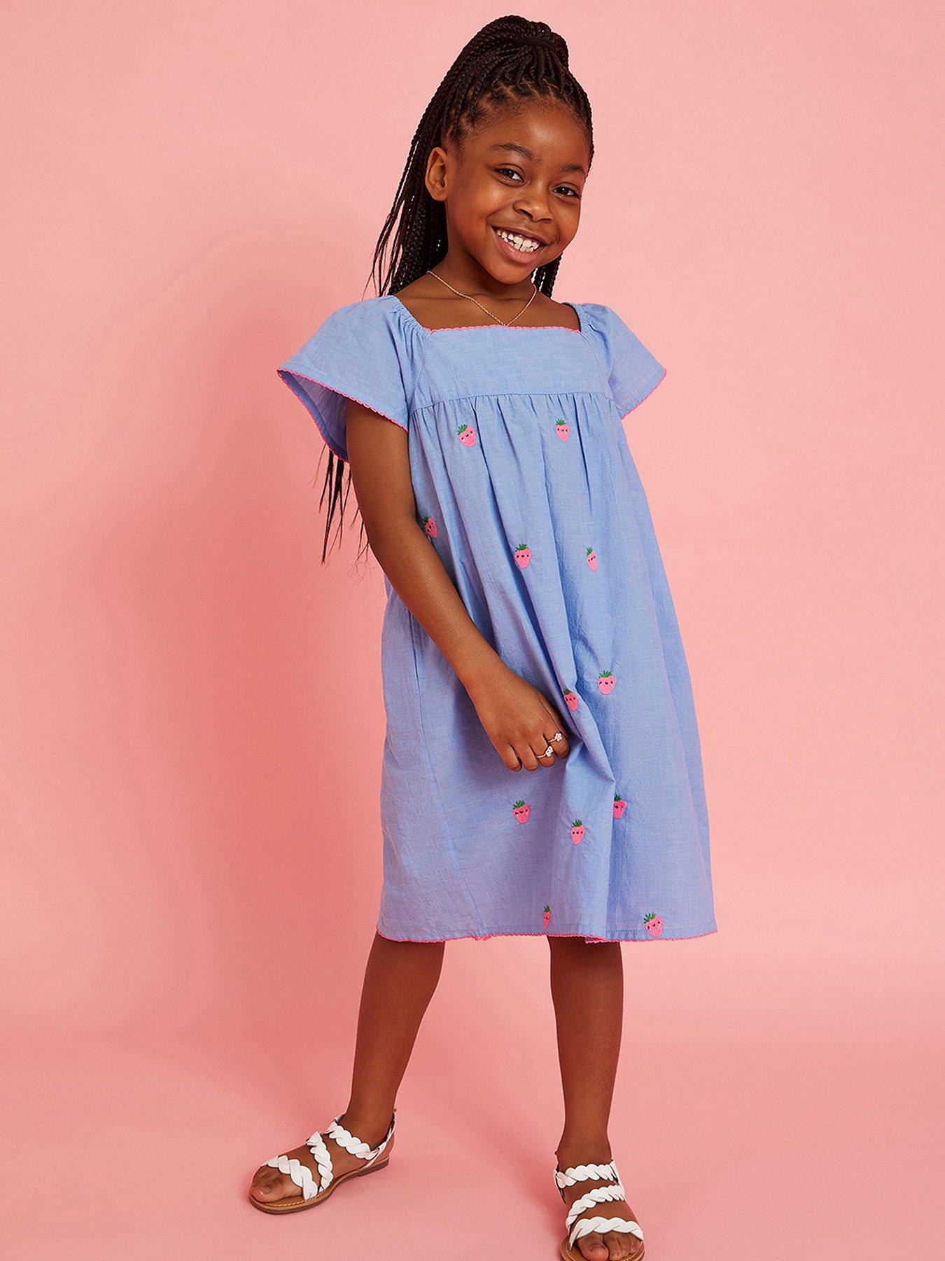 undefined Girls Strawberry Chambray Dress - Blue