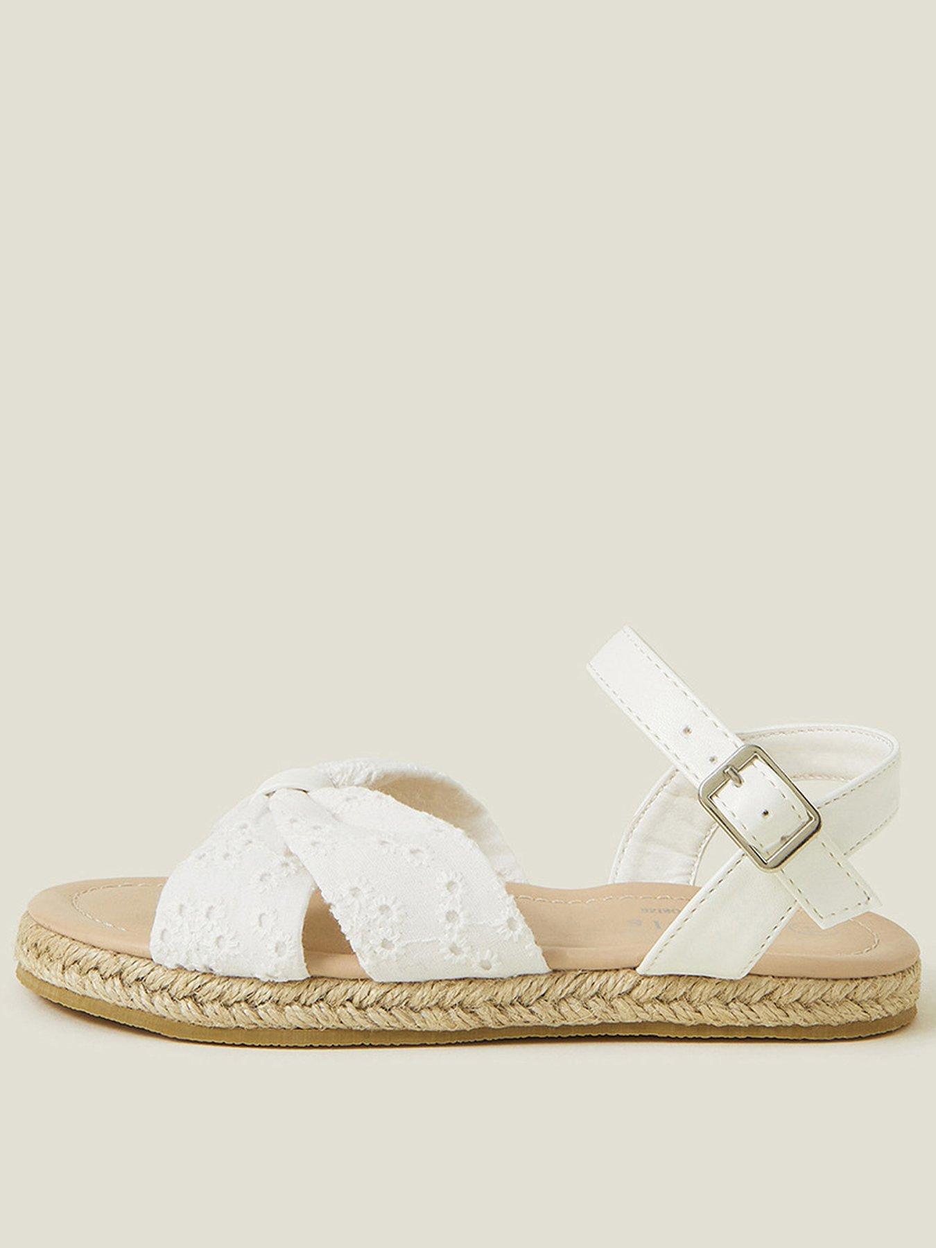 undefined Girls Broderie Strap Jute Sandals - White