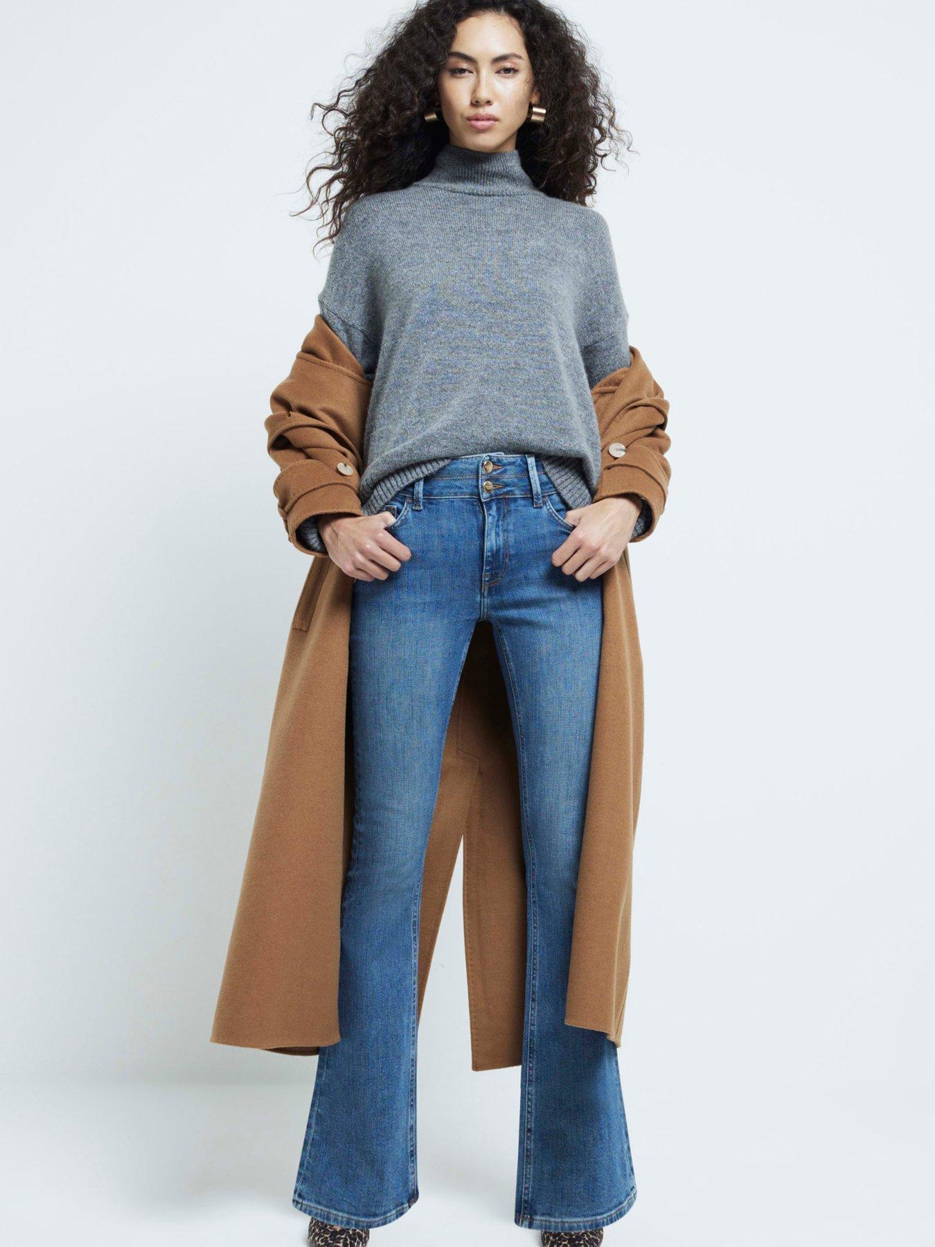 River Island Double Waistband Bootcut Jeans - Blue