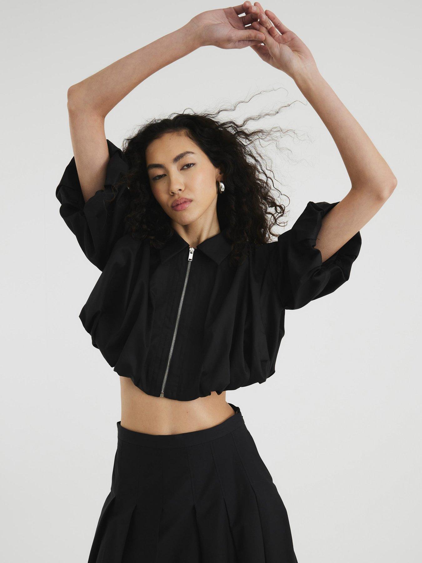 undefined Zip Front Crop Shirt - Black