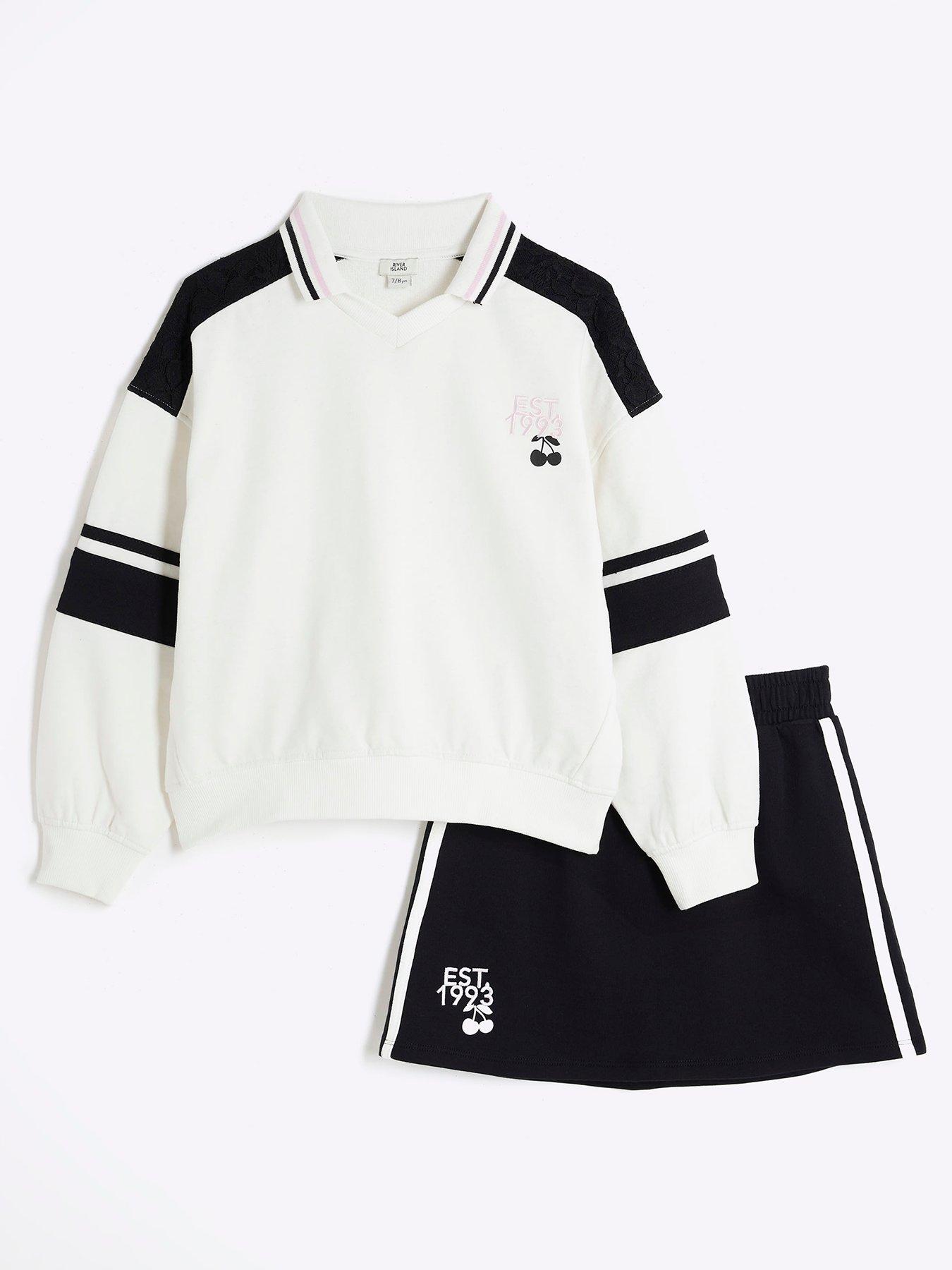 undefined Girls Sporty Sweatshirt And Skirt Set - White