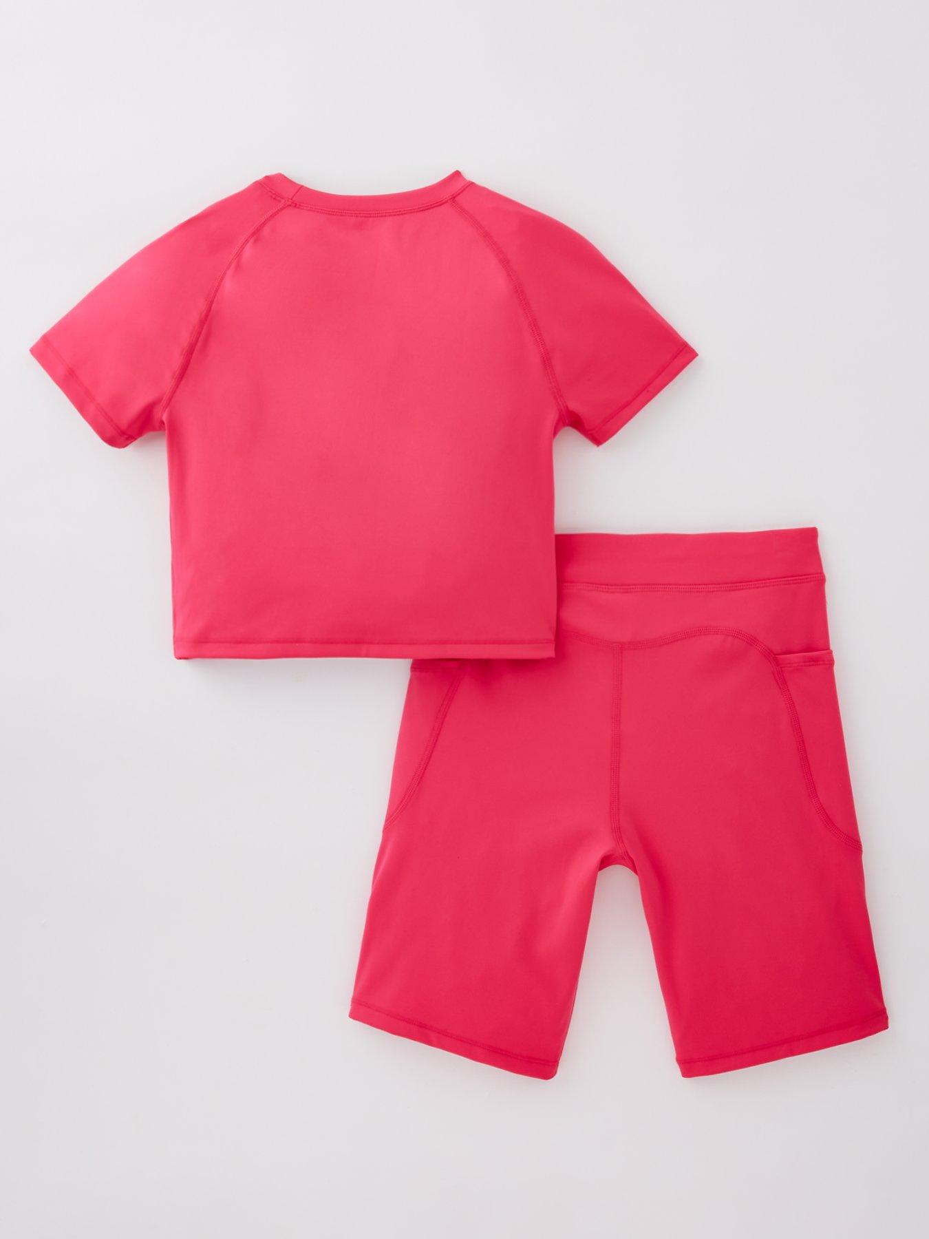 back image of v-by-very-girls-short-sleeve-and-cycling-short-activewear-set-pink