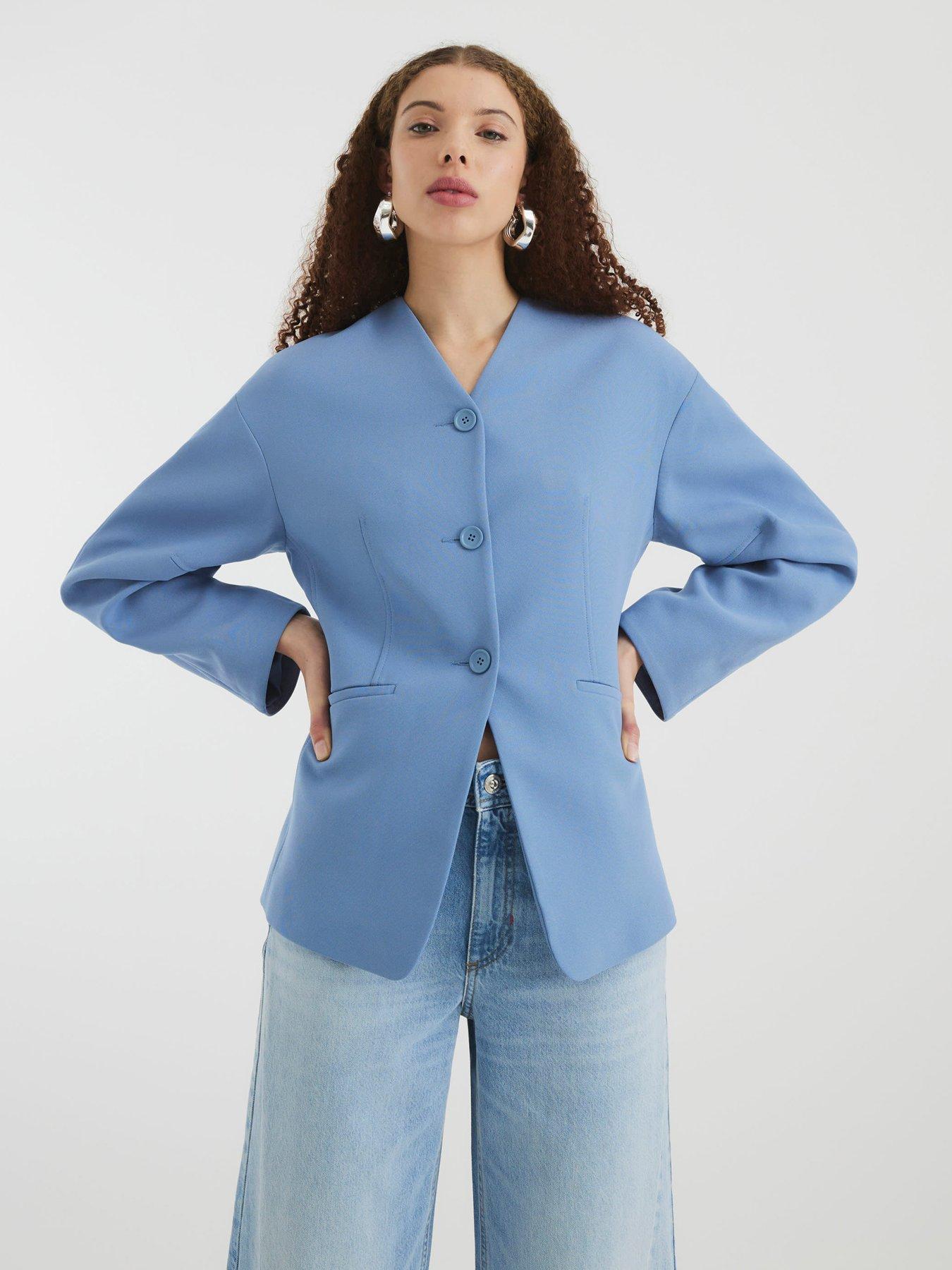  image of river-island-puff-sleeve-tailored-blazer-light-blue