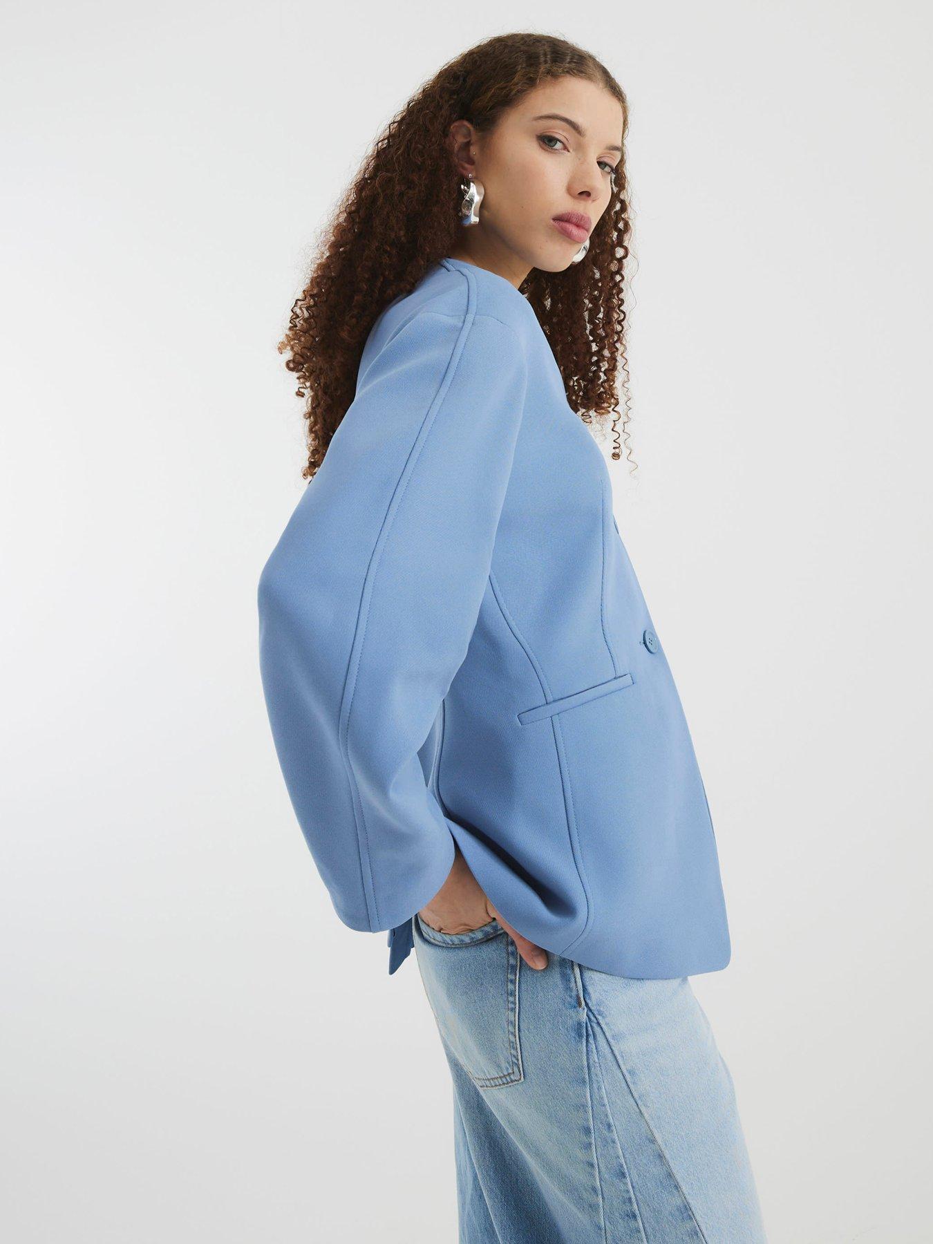  image of river-island-puff-sleeve-tailored-blazer-light-blue