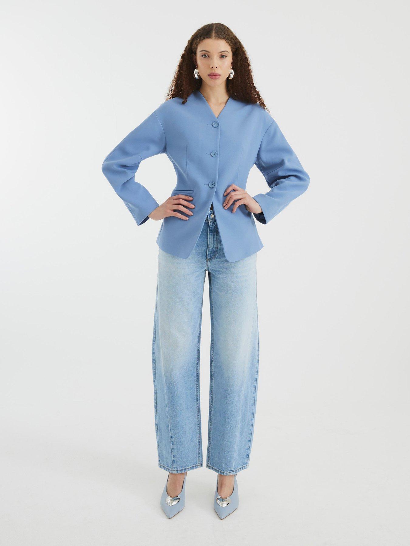  image of river-island-puff-sleeve-tailored-blazer-light-blue