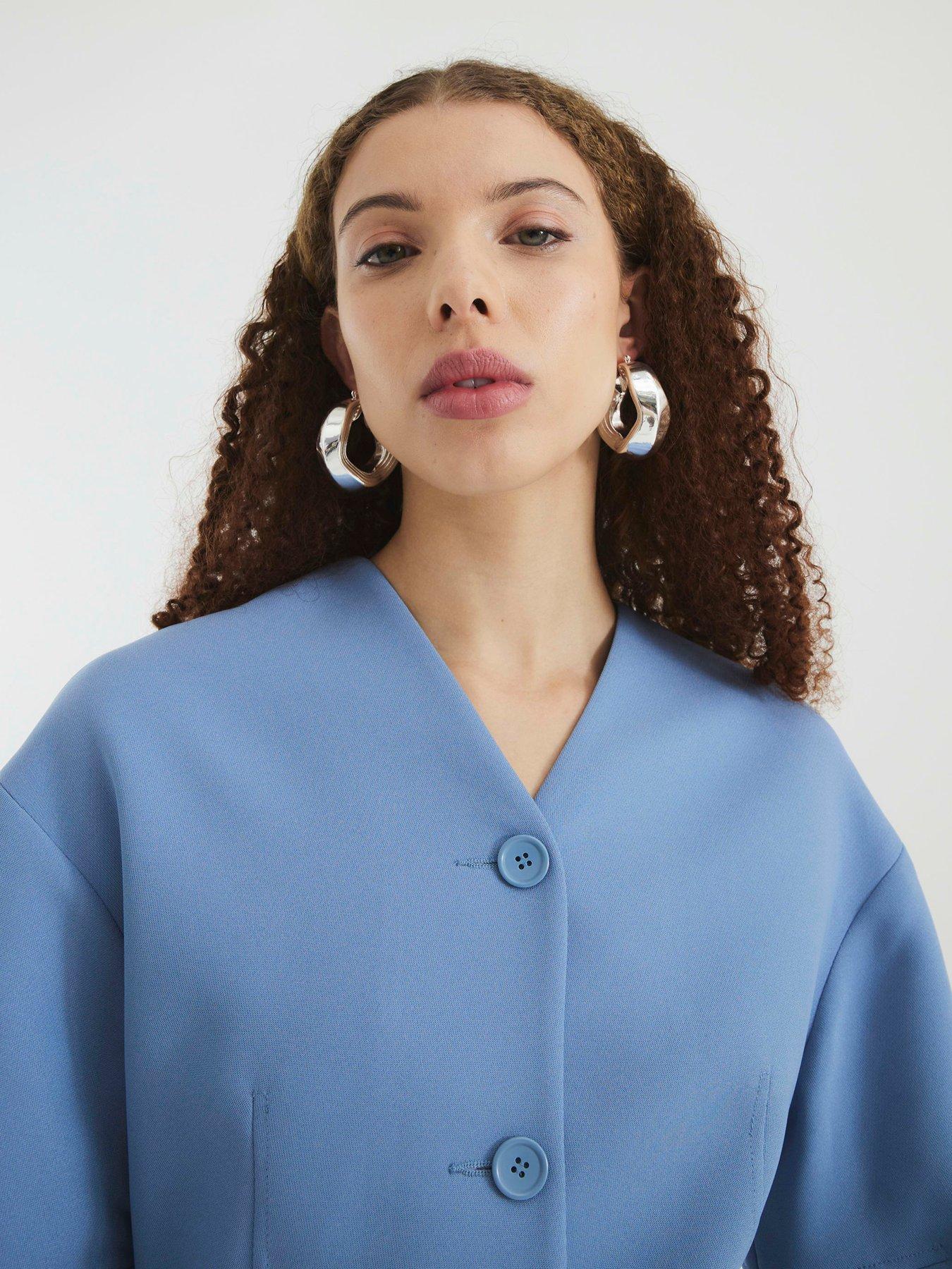  image of river-island-puff-sleeve-tailored-blazer-light-blue