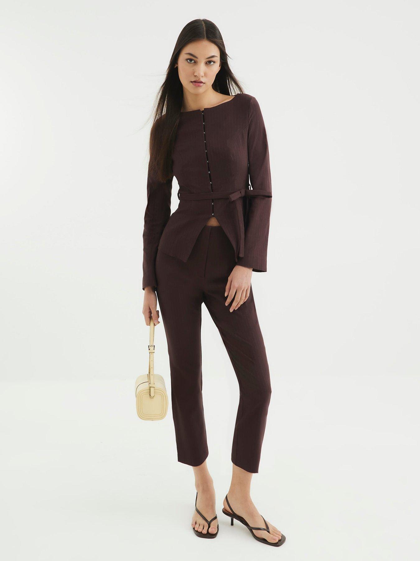undefined Boat Neck Belted Top - Brown
