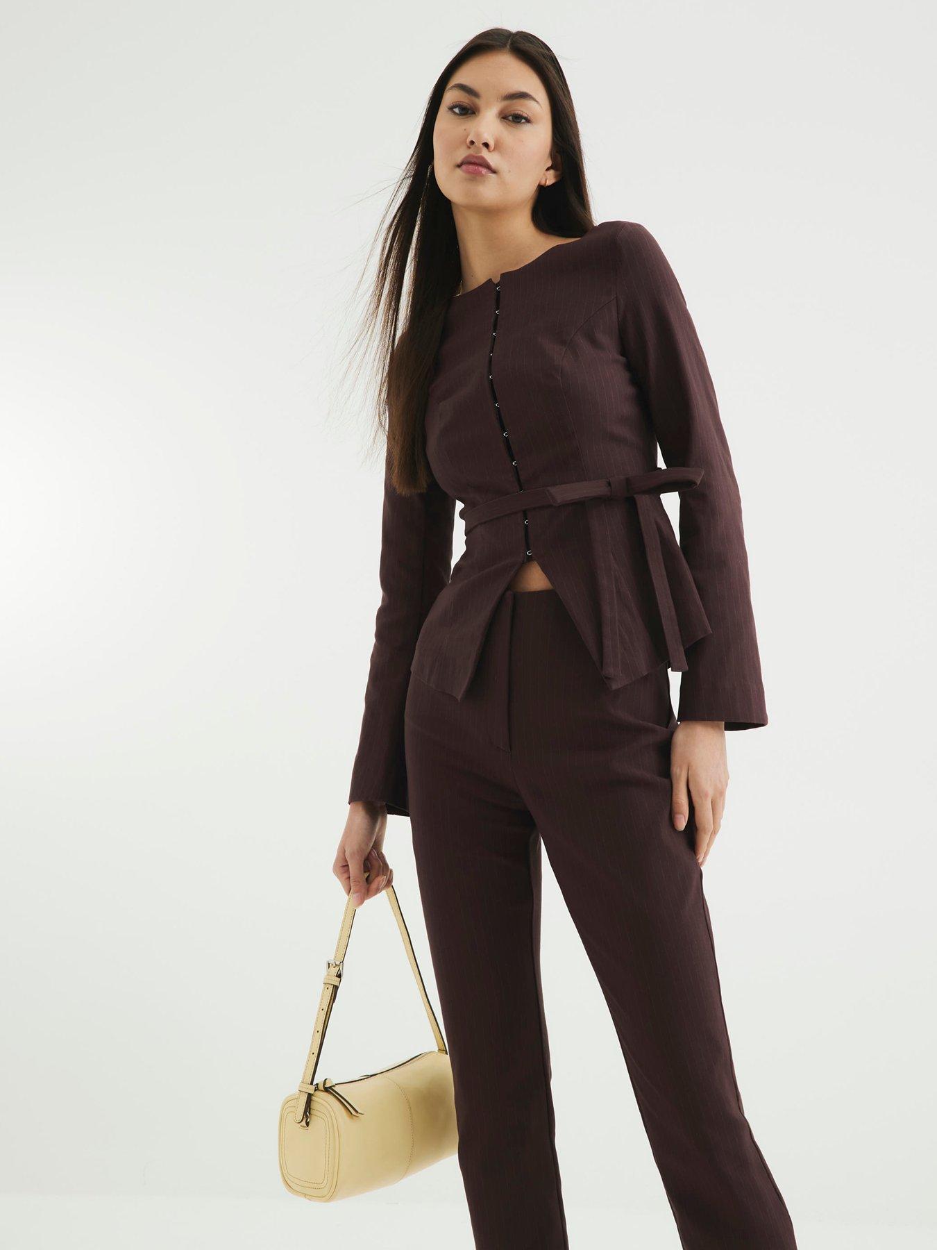  image of river-island-boat-neck-belted-top-brown