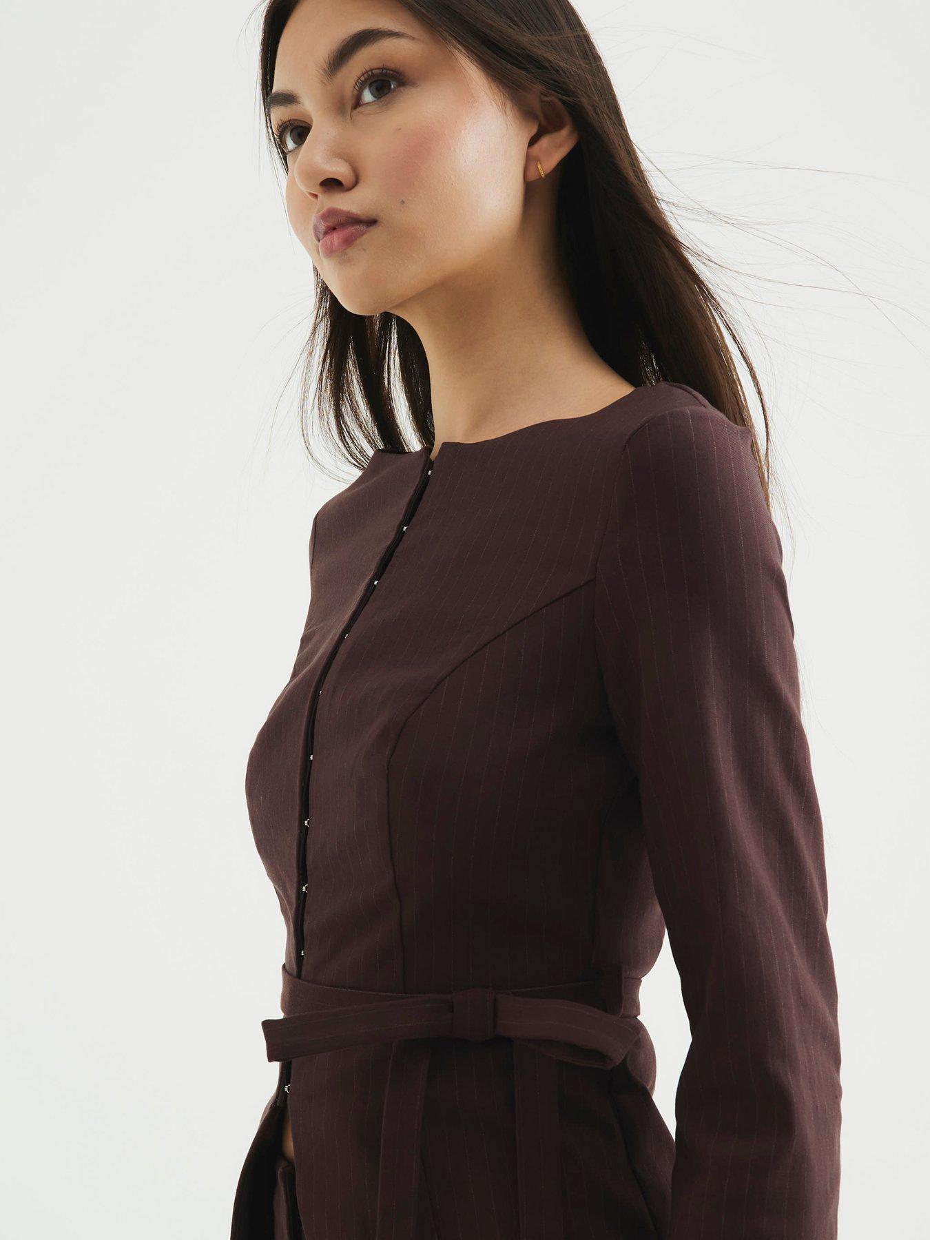  image of river-island-boat-neck-belted-top-brown
