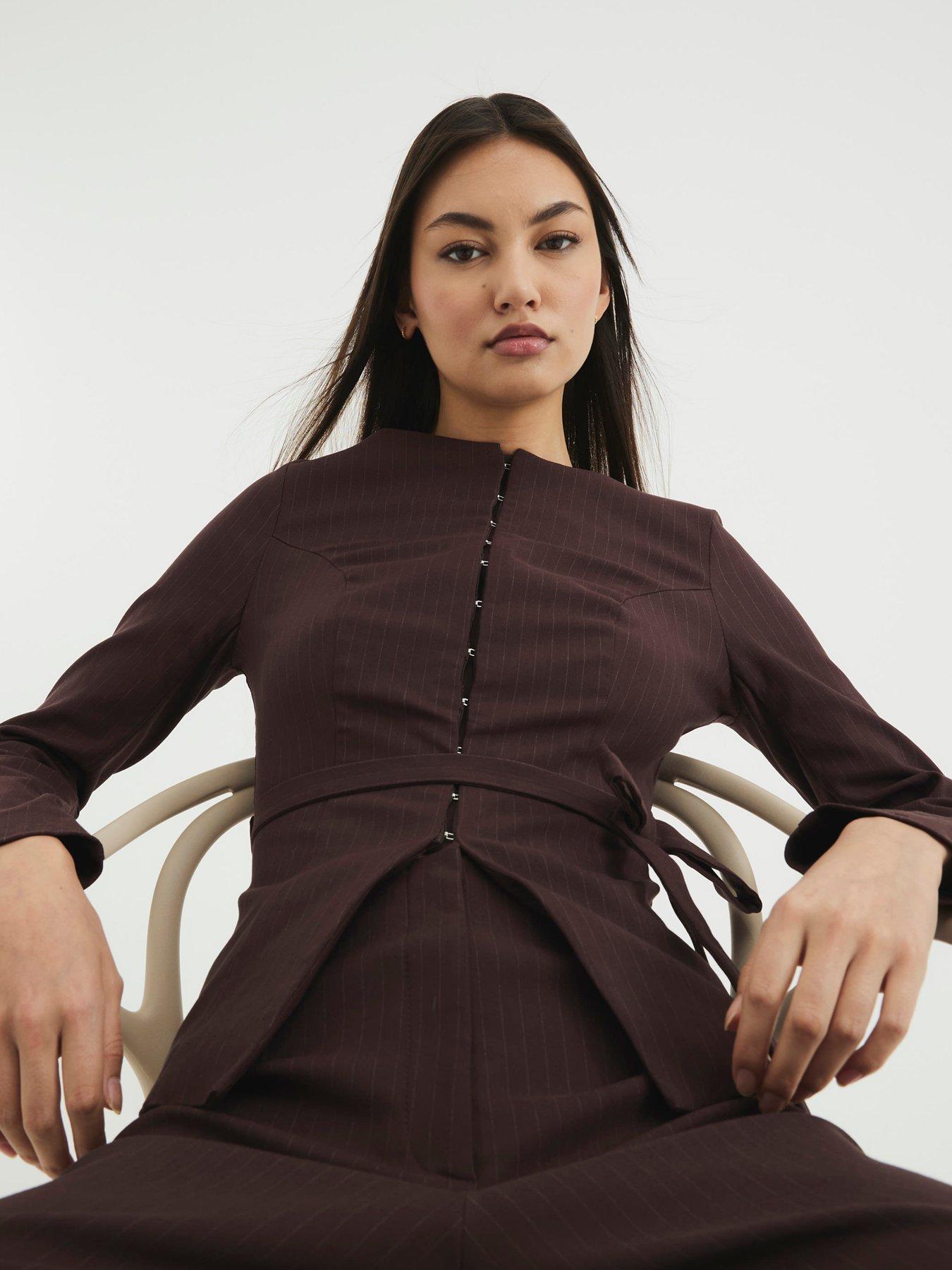  image of river-island-boat-neck-belted-top-brown