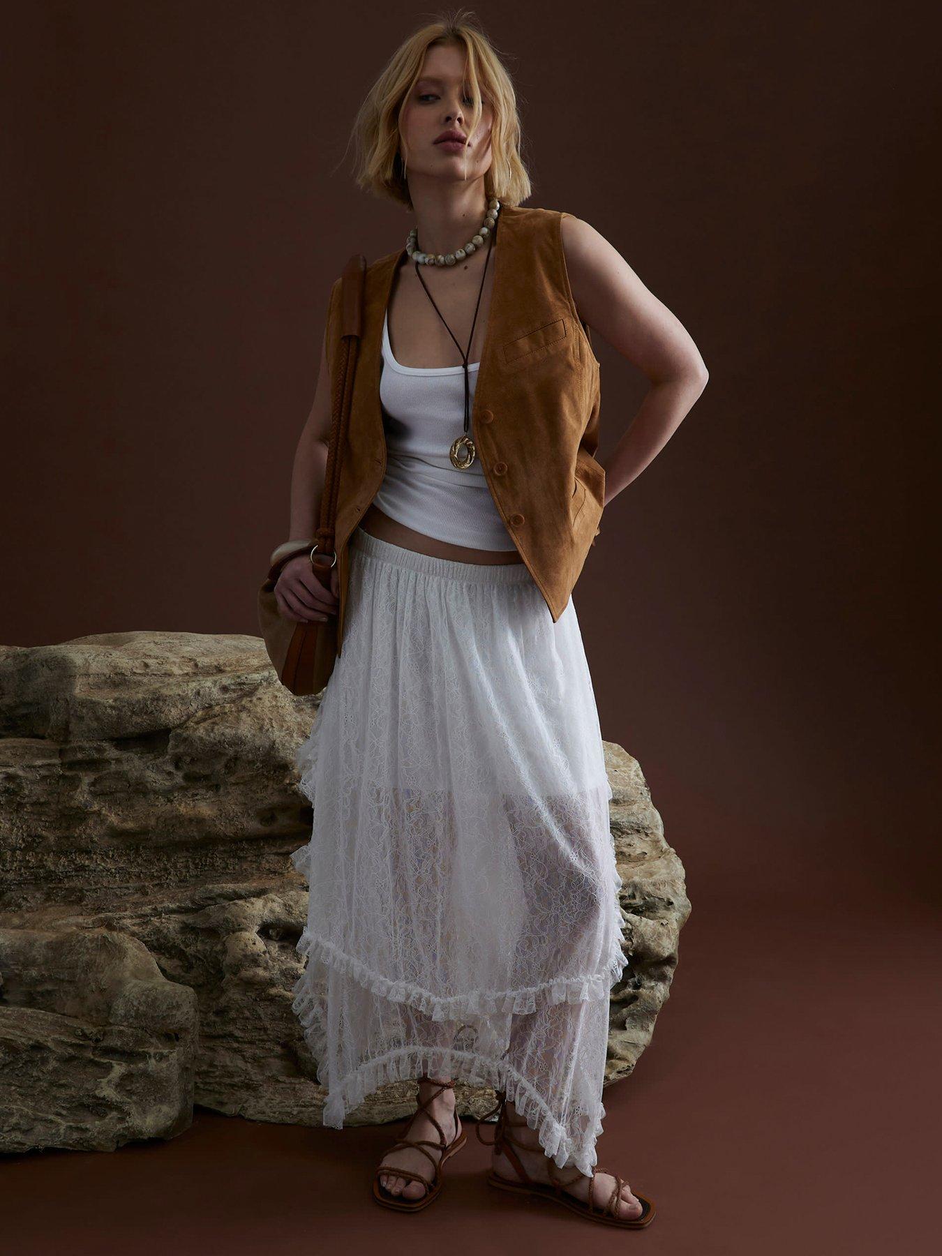 River Island Lace Hem Skirt - White