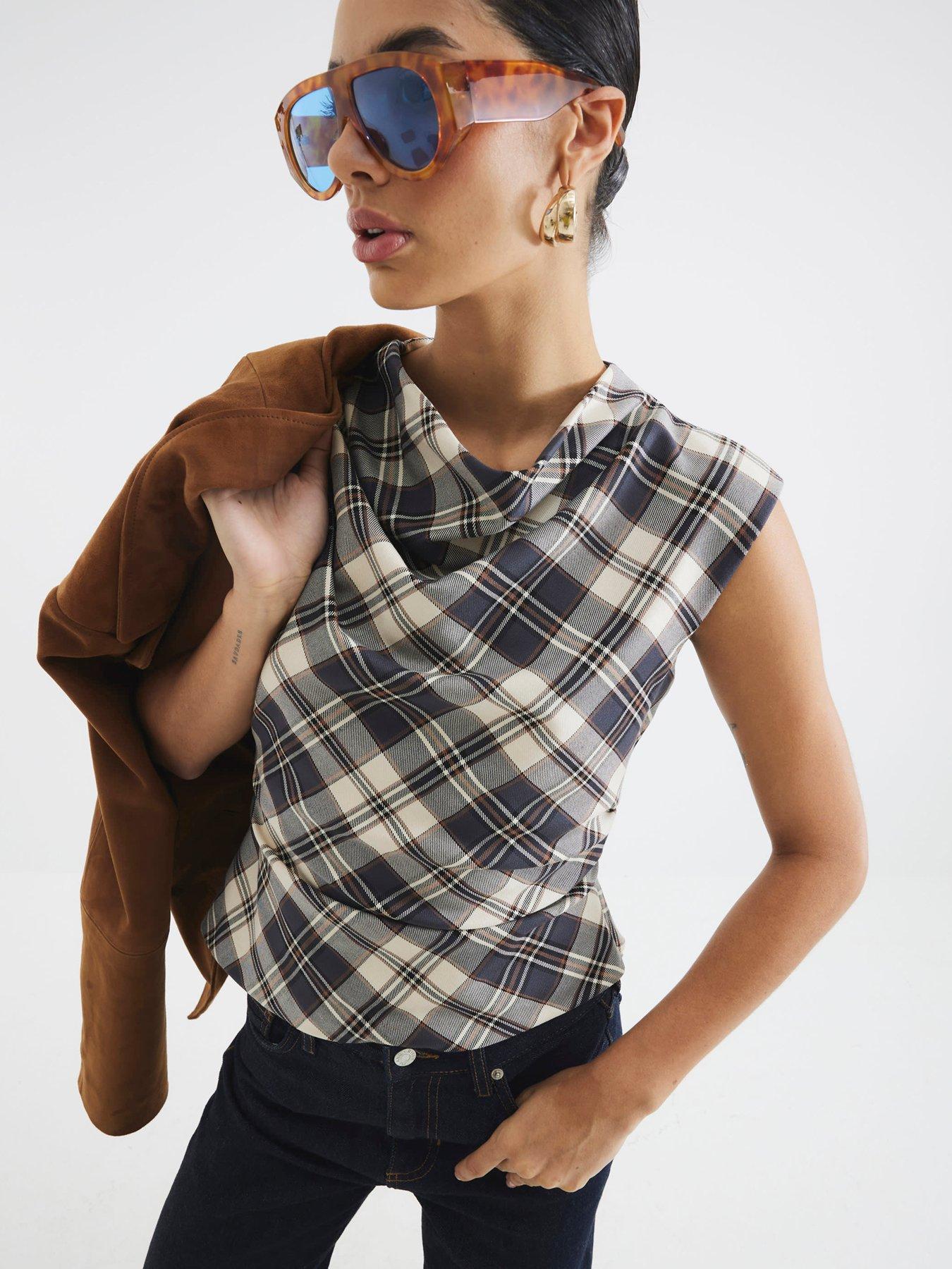 Image 1 of 4 of River Island Drape Tailored Top - Brown