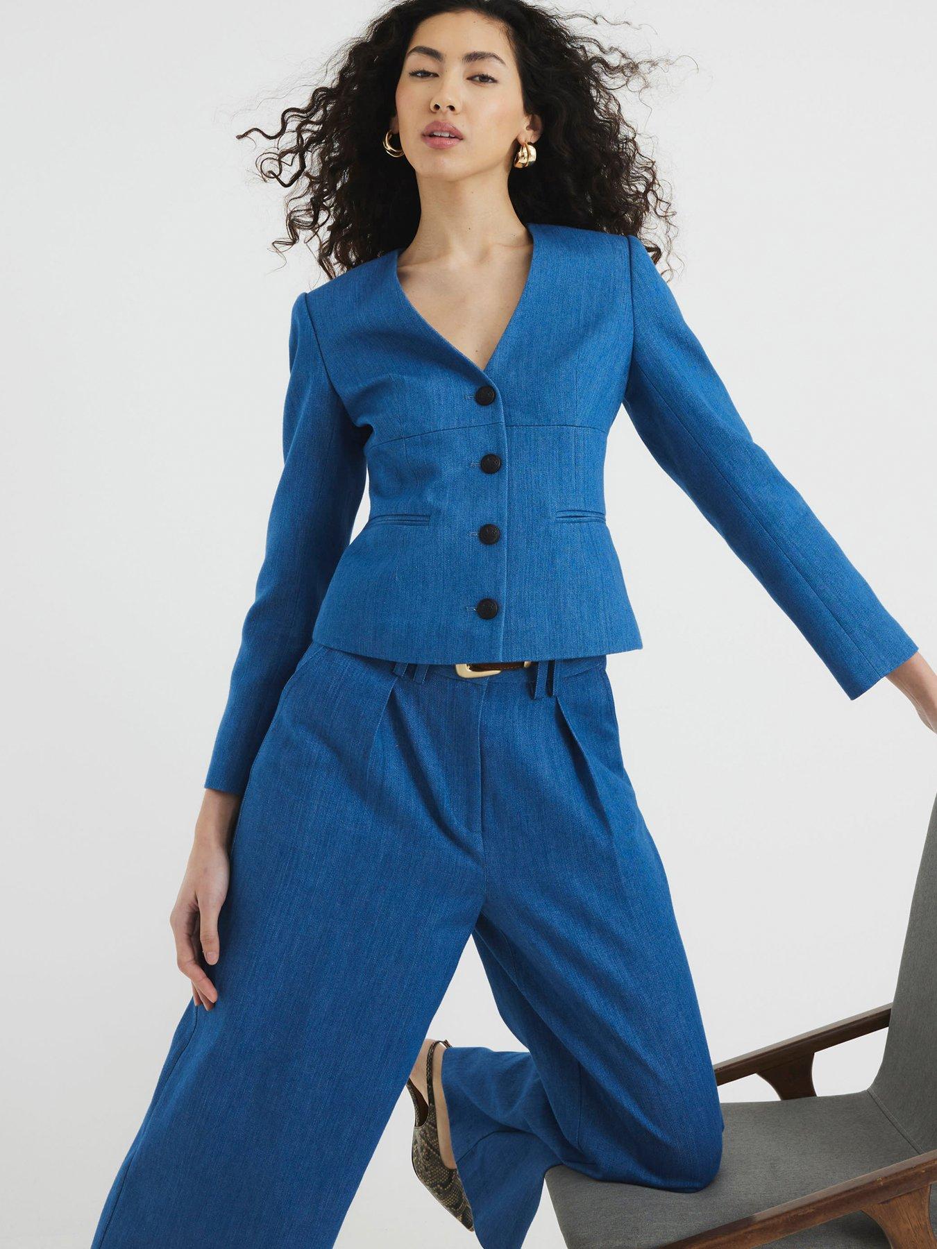  image of river-island-v-neck-denim-blazer-denim-blue