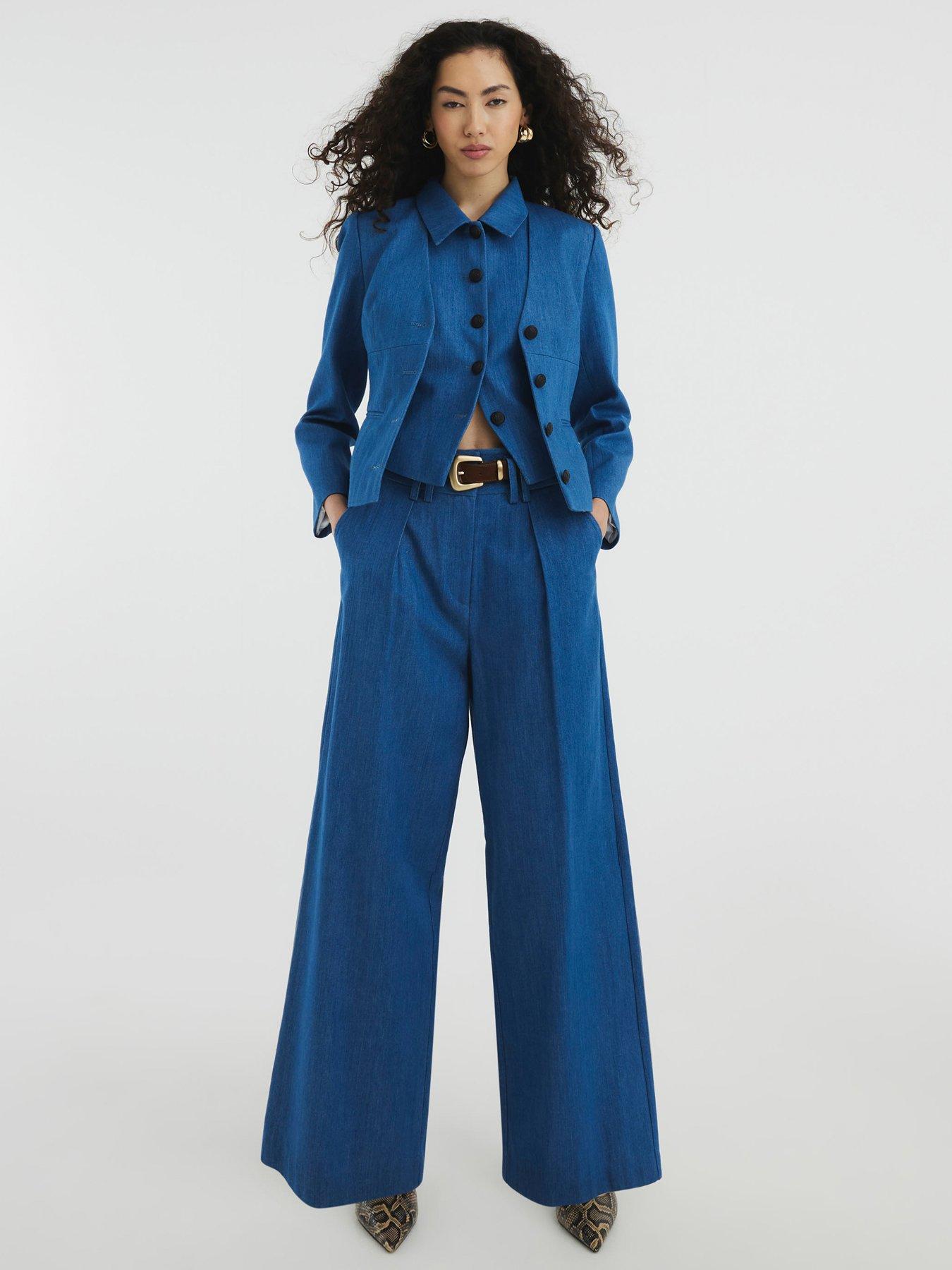  image of river-island-v-neck-denim-blazer-denim-blue