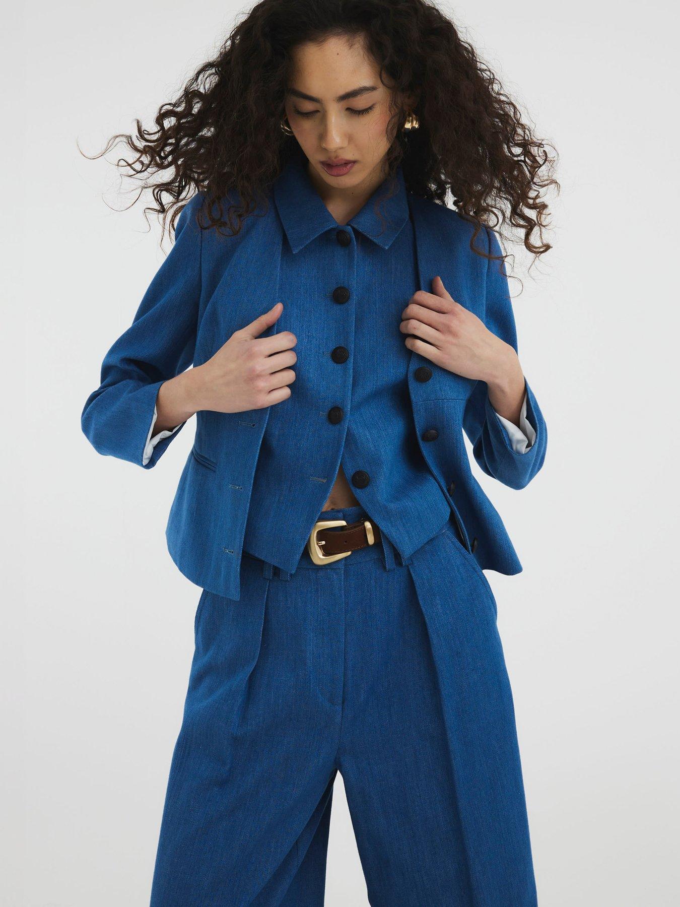  image of river-island-v-neck-denim-blazer-denim-blue