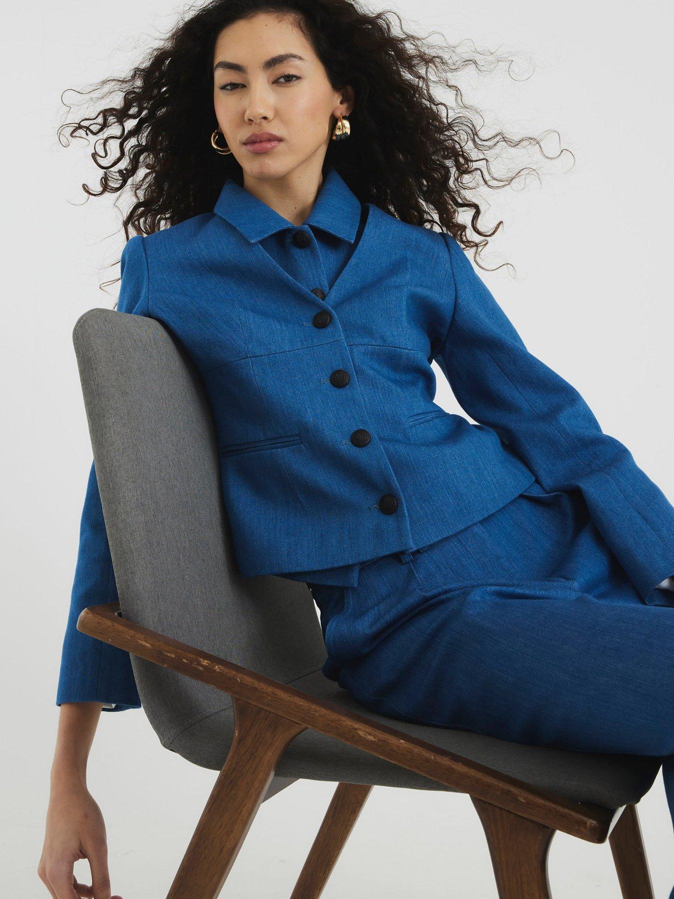  image of river-island-v-neck-denim-blazer-denim-blue