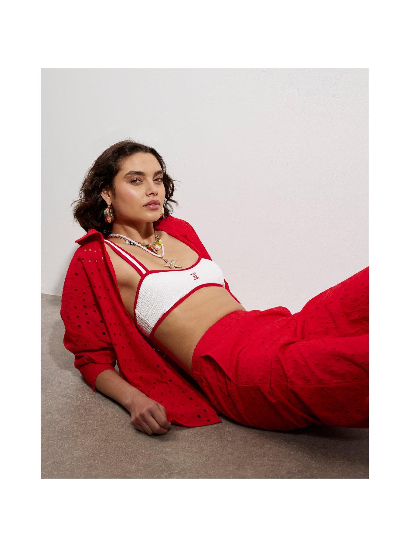  image of river-island-oversized-broderie-shirt-red