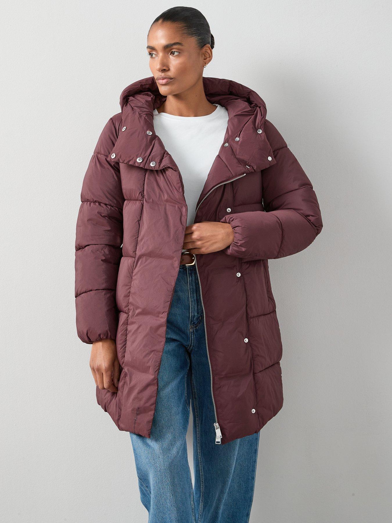undefined Asymmetric Padded Coat - Burgundy