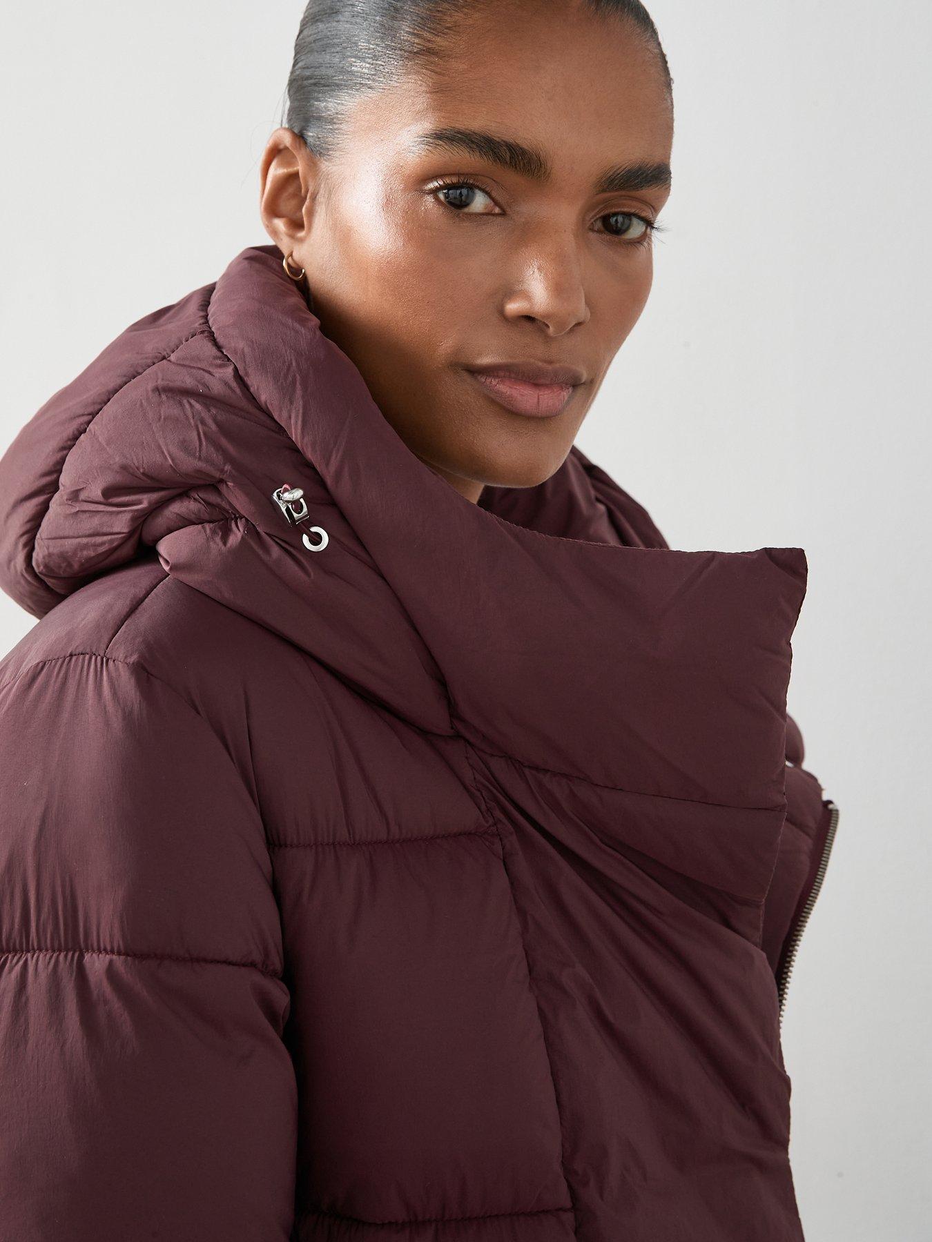 Image 4 of 6 of V by Very Asymmetric Padded Coat - Burgundy