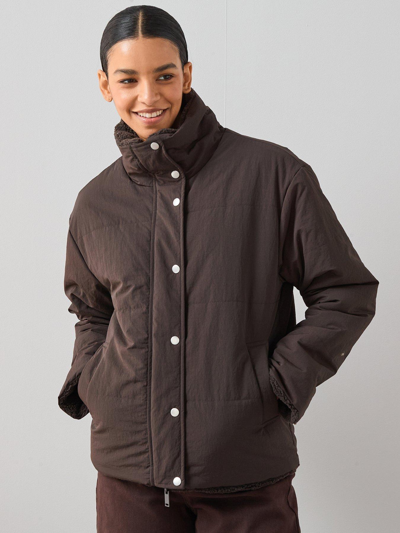 undefined Reversible Quilted Jacket With Borg Collar - Brown
