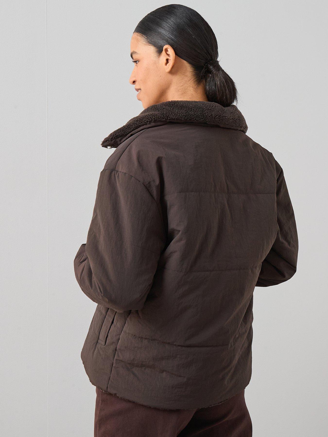 Image 2 of 6 of The Very Collection Reversible Quilted Jacket With Borg Collar - Brown