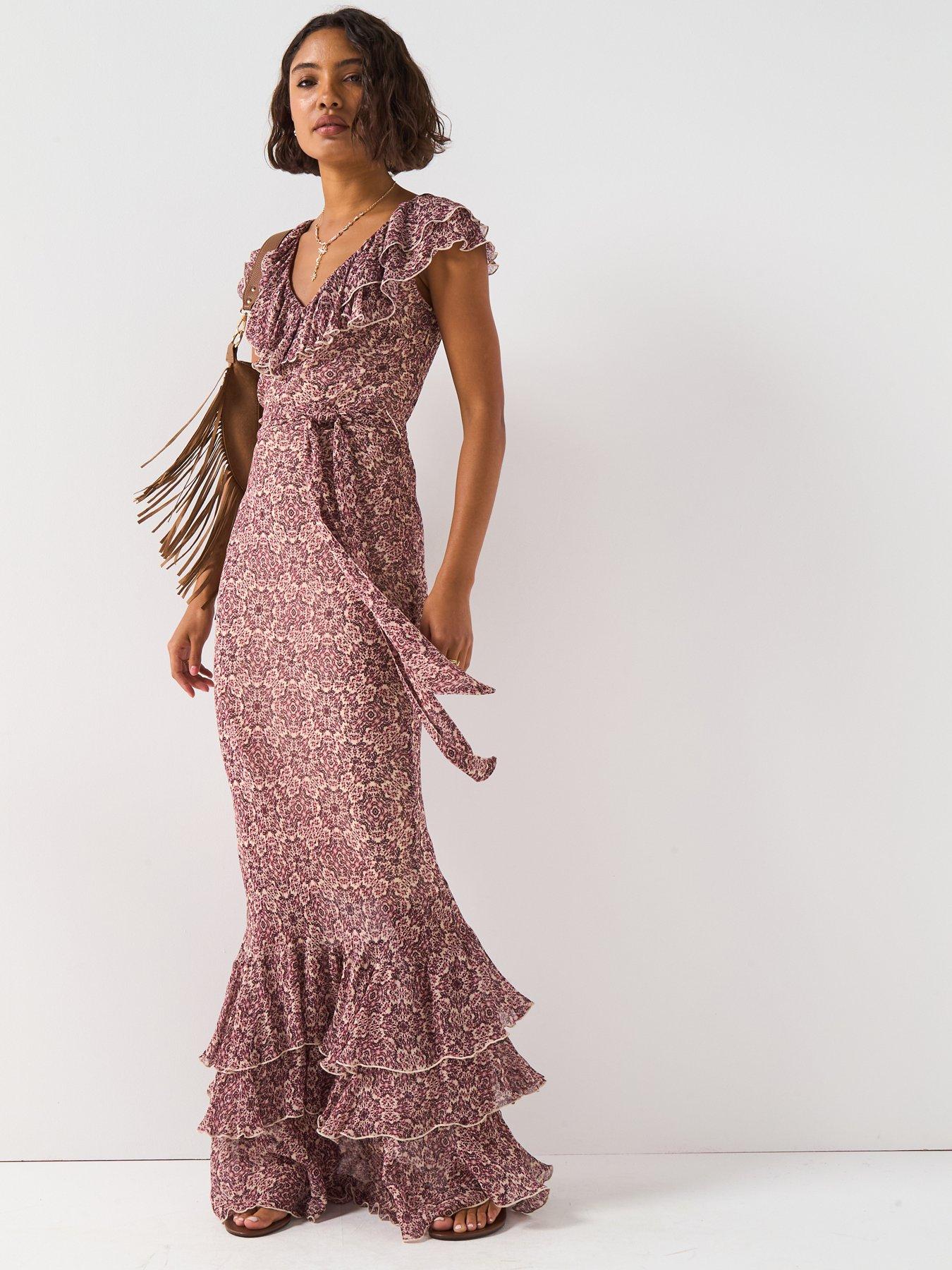undefined Paisley Printed Ruffled Belted Maxi Dress - Print