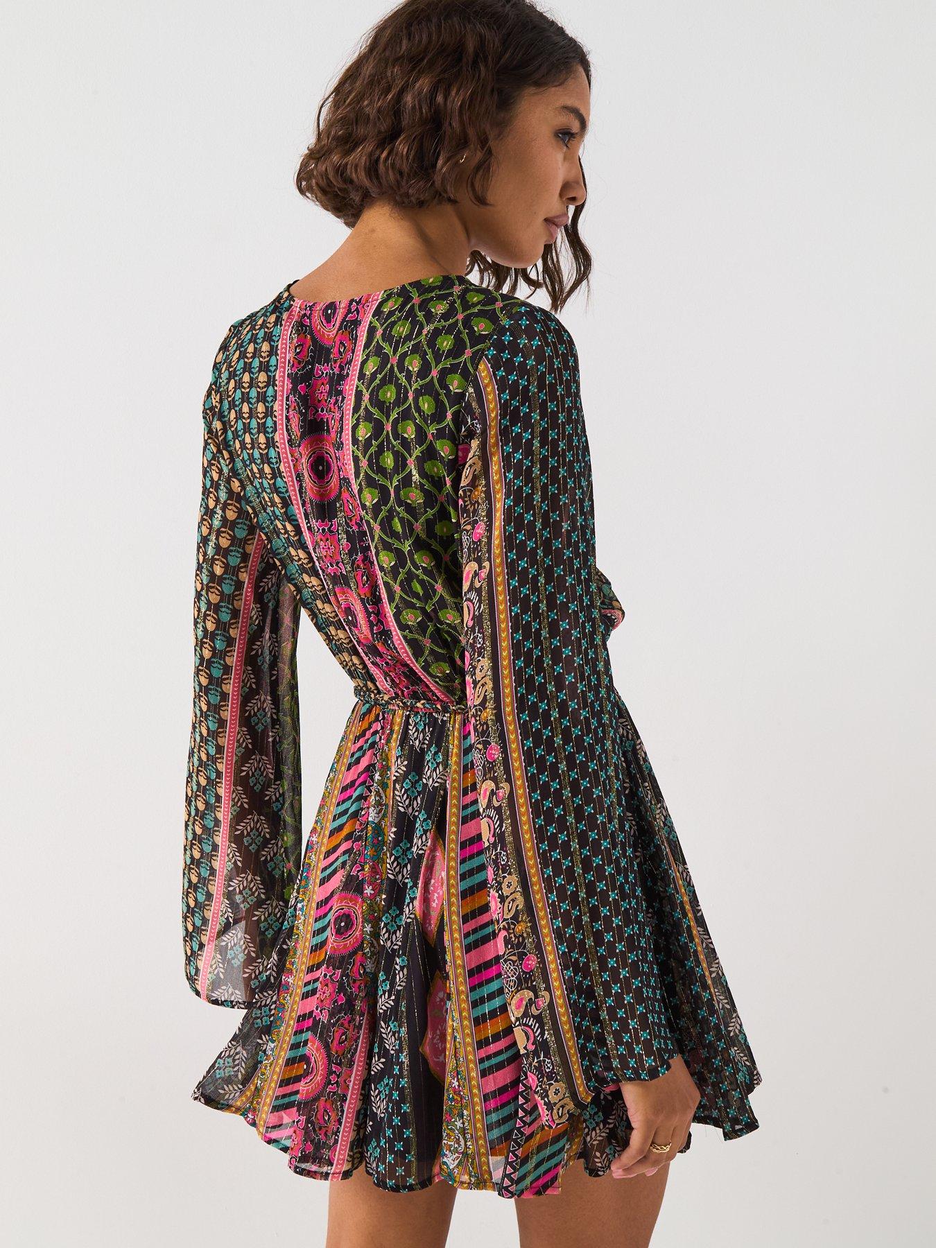 Image 2 of 6 of V by Very Lurex Aztec Belted Mini Dress - Print