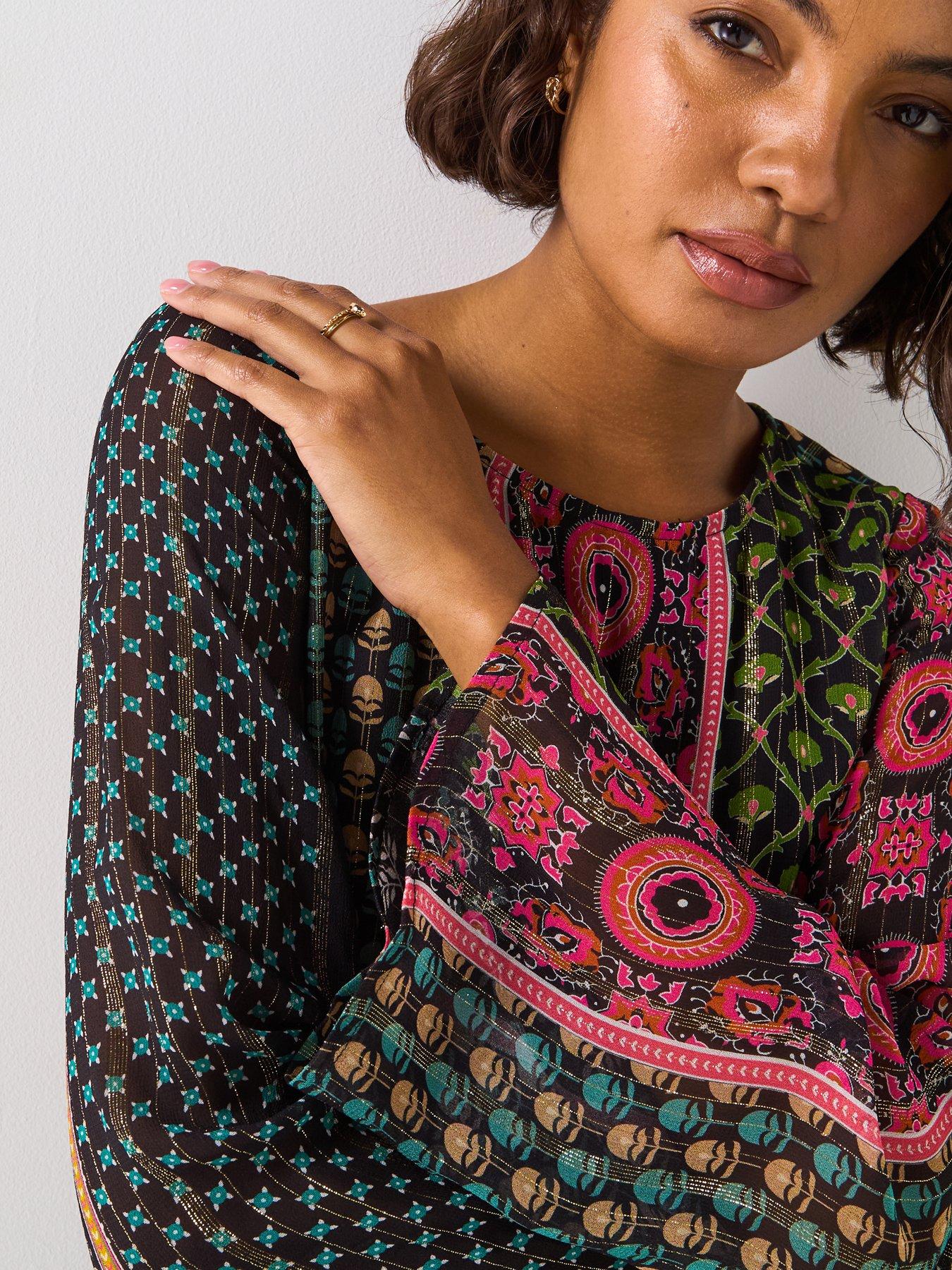 Image 4 of 6 of V by Very Lurex Aztec Belted Mini Dress - Print