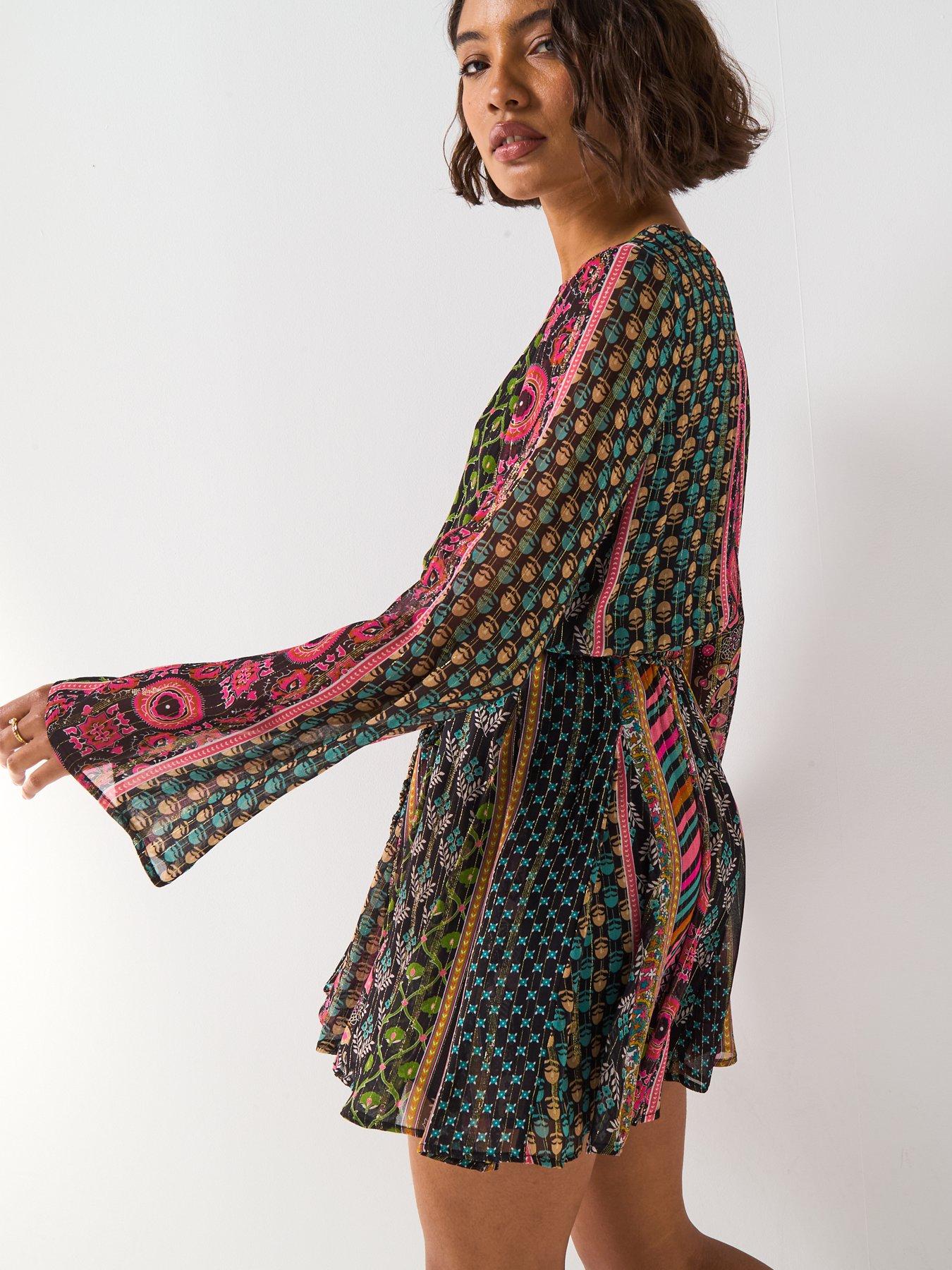 Image 5 of 6 of V by Very Lurex Aztec Belted Mini Dress - Print