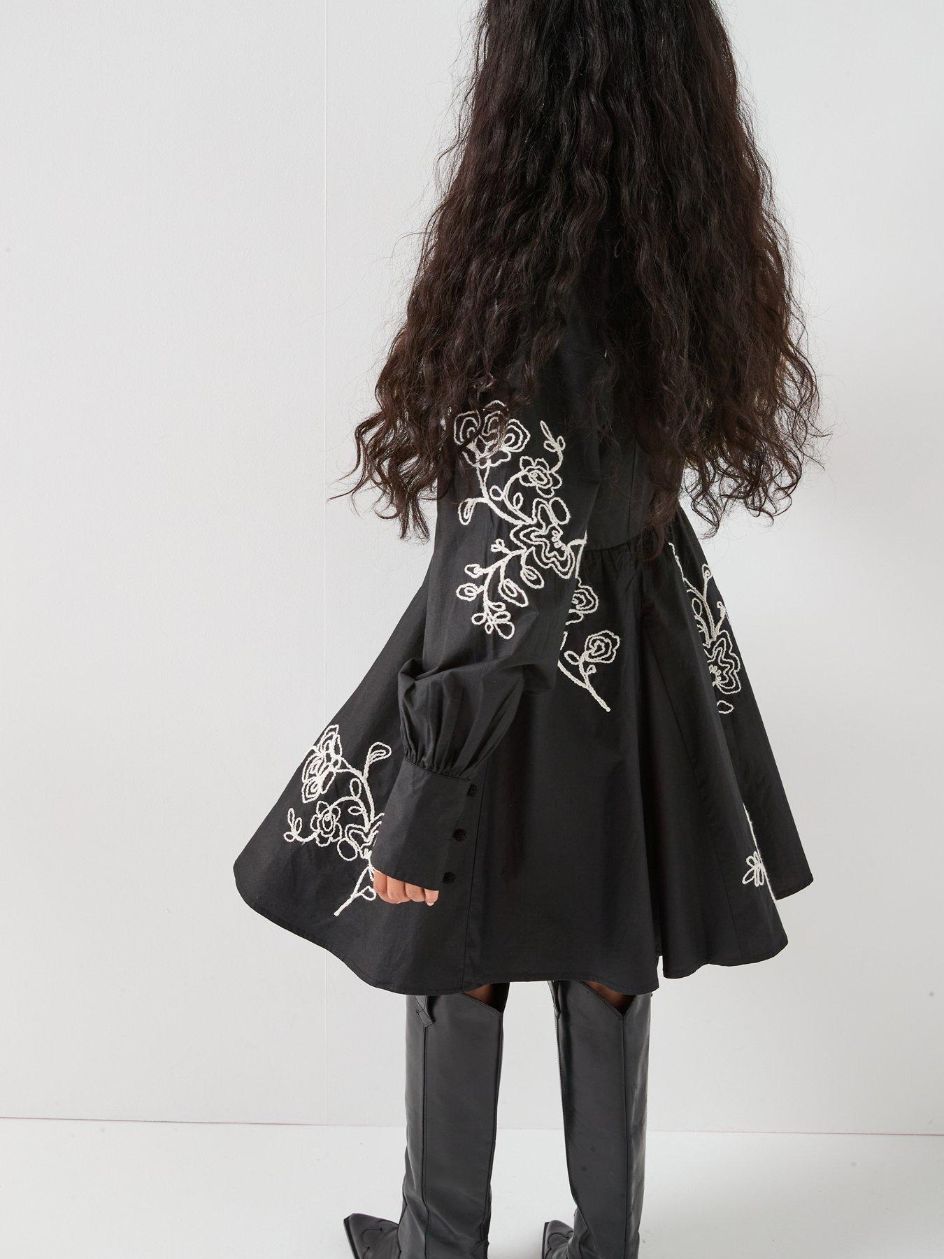 Image 5 of 6 of V by Very Contrast Embroidered Mini Shirt Dress - Black