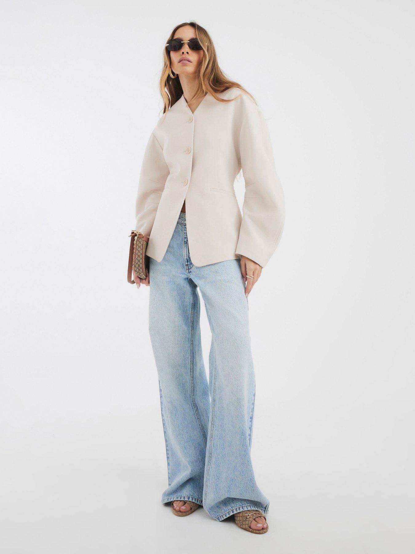 River Island Puff Sleeve Tailored Blazer Cream Littlewoods
