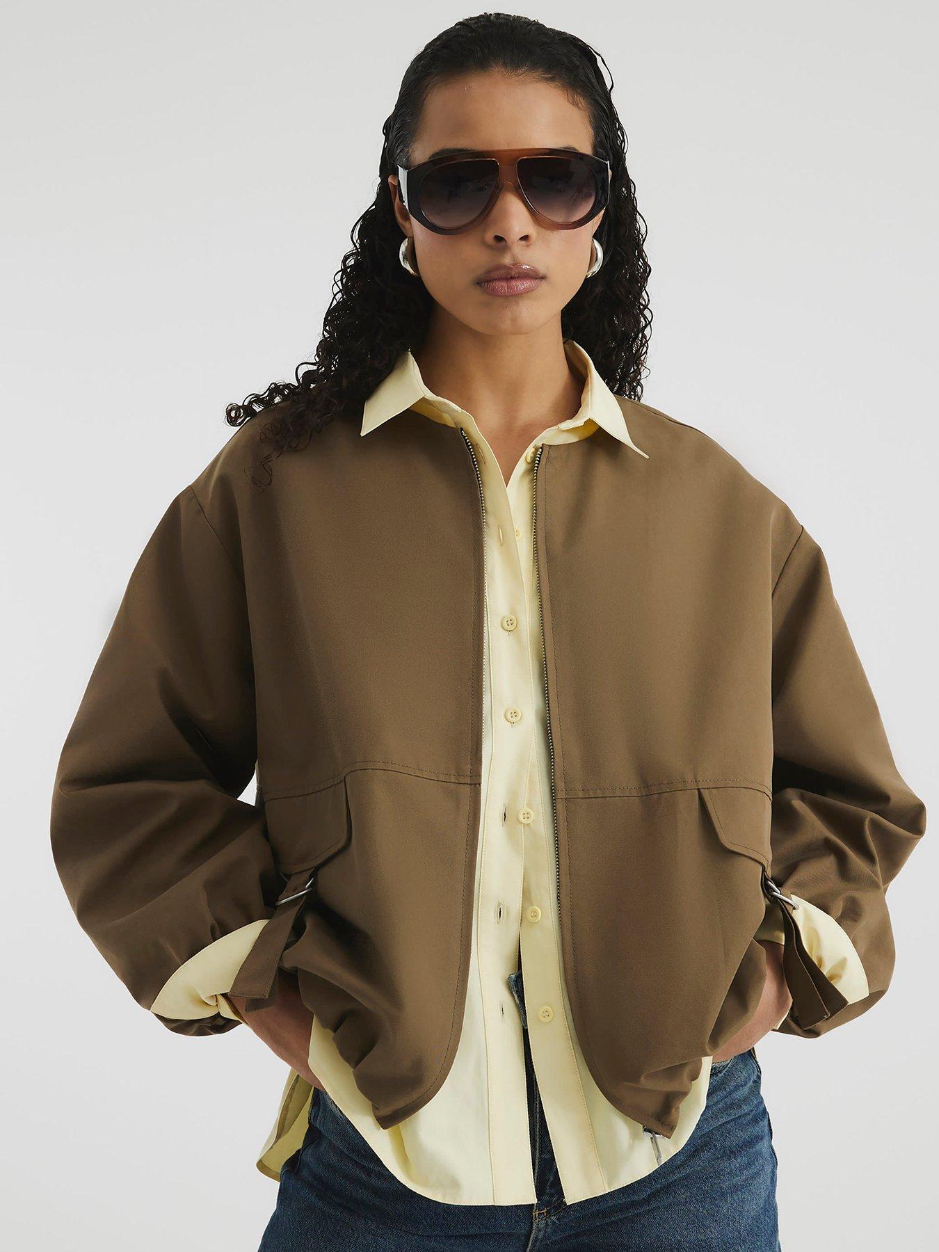 undefined Utility Collarless Bomber Jacket - Beige