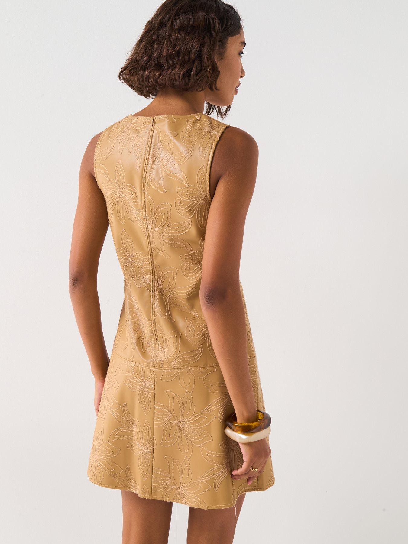 Image 2 of 6 of V by Very PU Embroidered Shift Dress - Beige