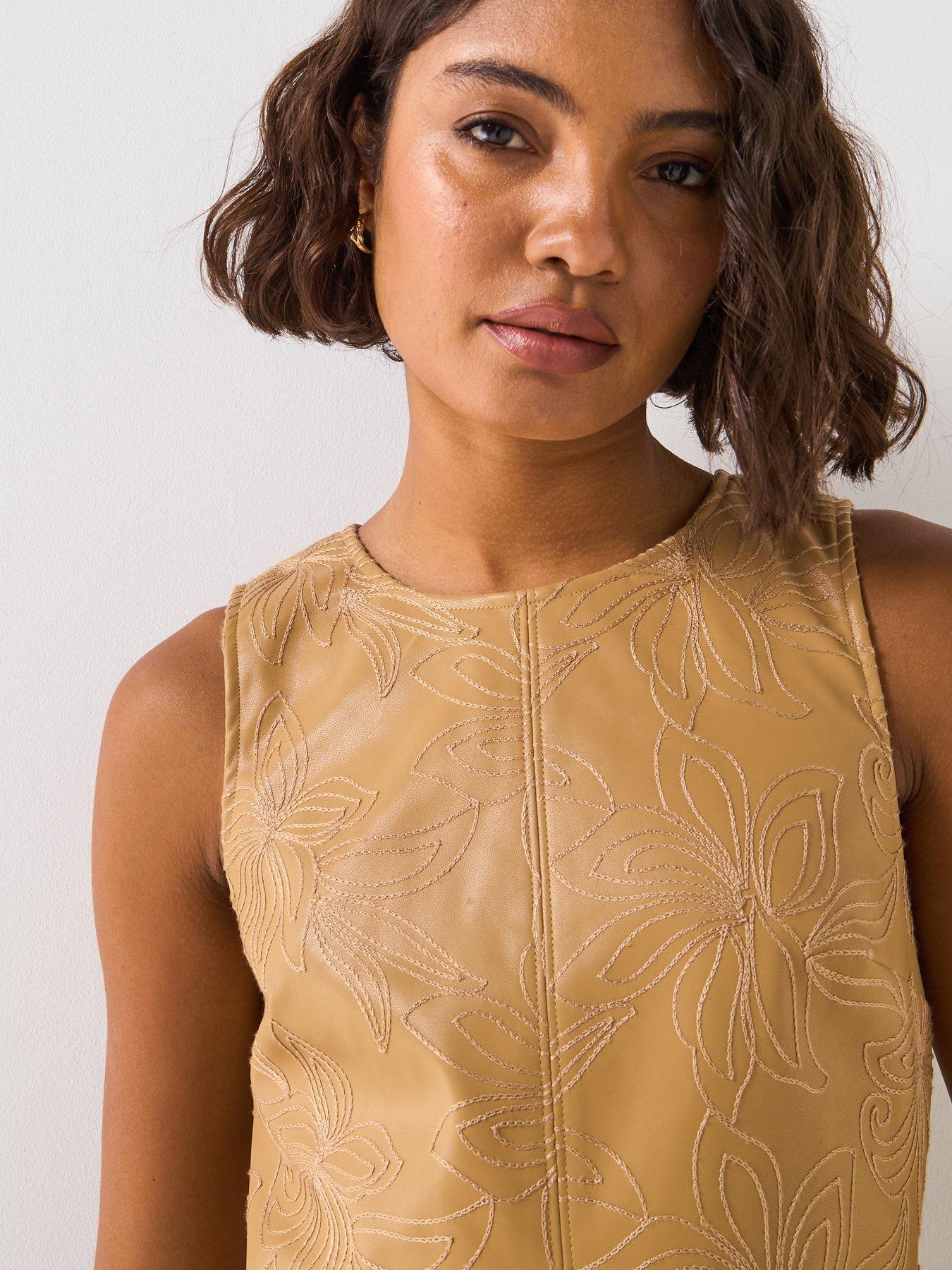 Image 4 of 6 of V by Very PU Embroidered Shift Dress - Beige
