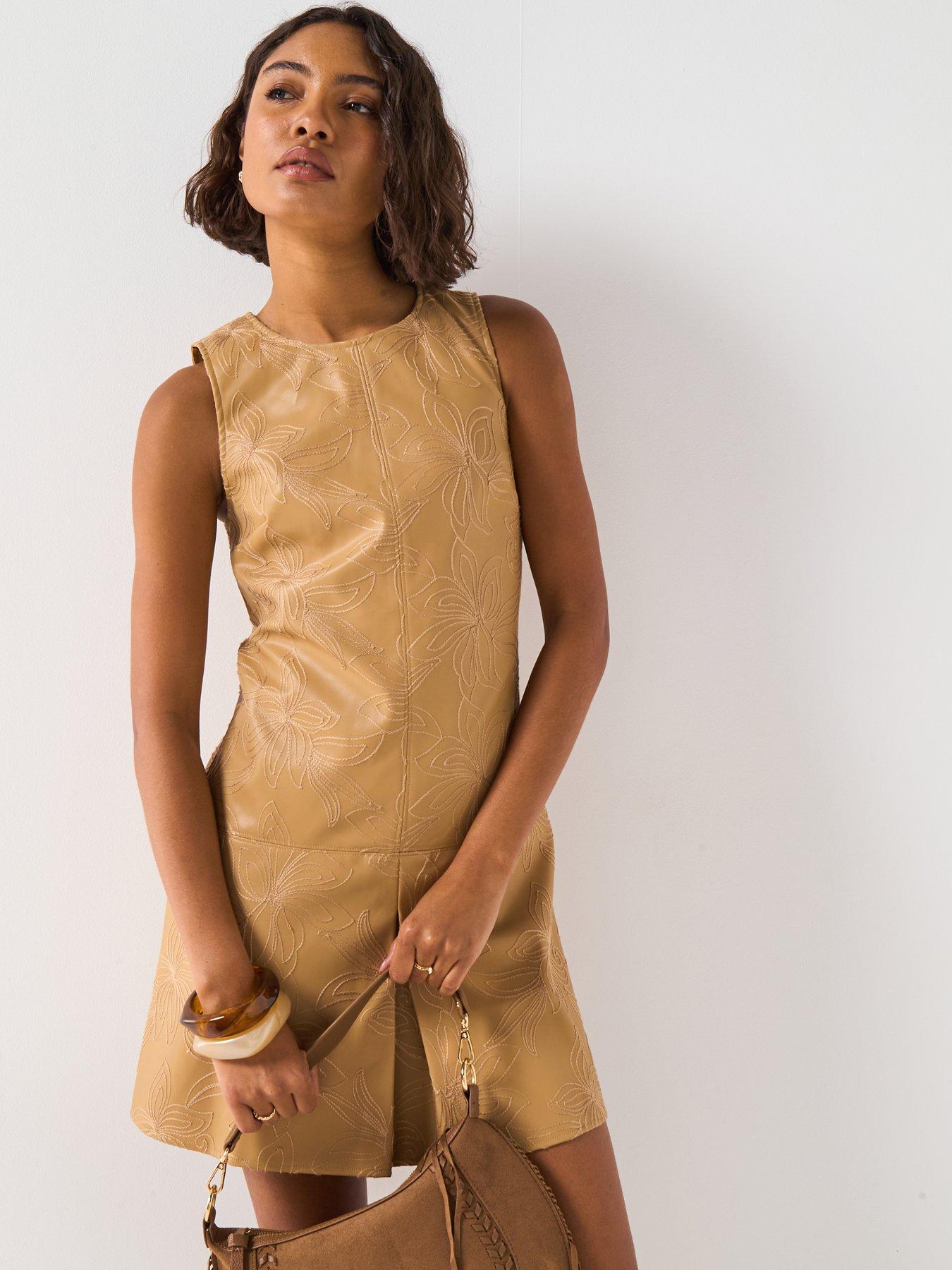 Image 5 of 6 of V by Very PU Embroidered Shift Dress - Beige
